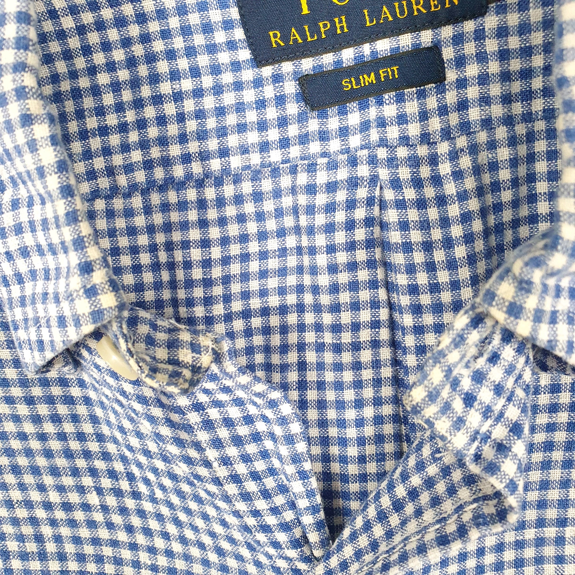 Ralph Lauren Long Sleeve Slim Fit Gingham Linen Shirt Blue