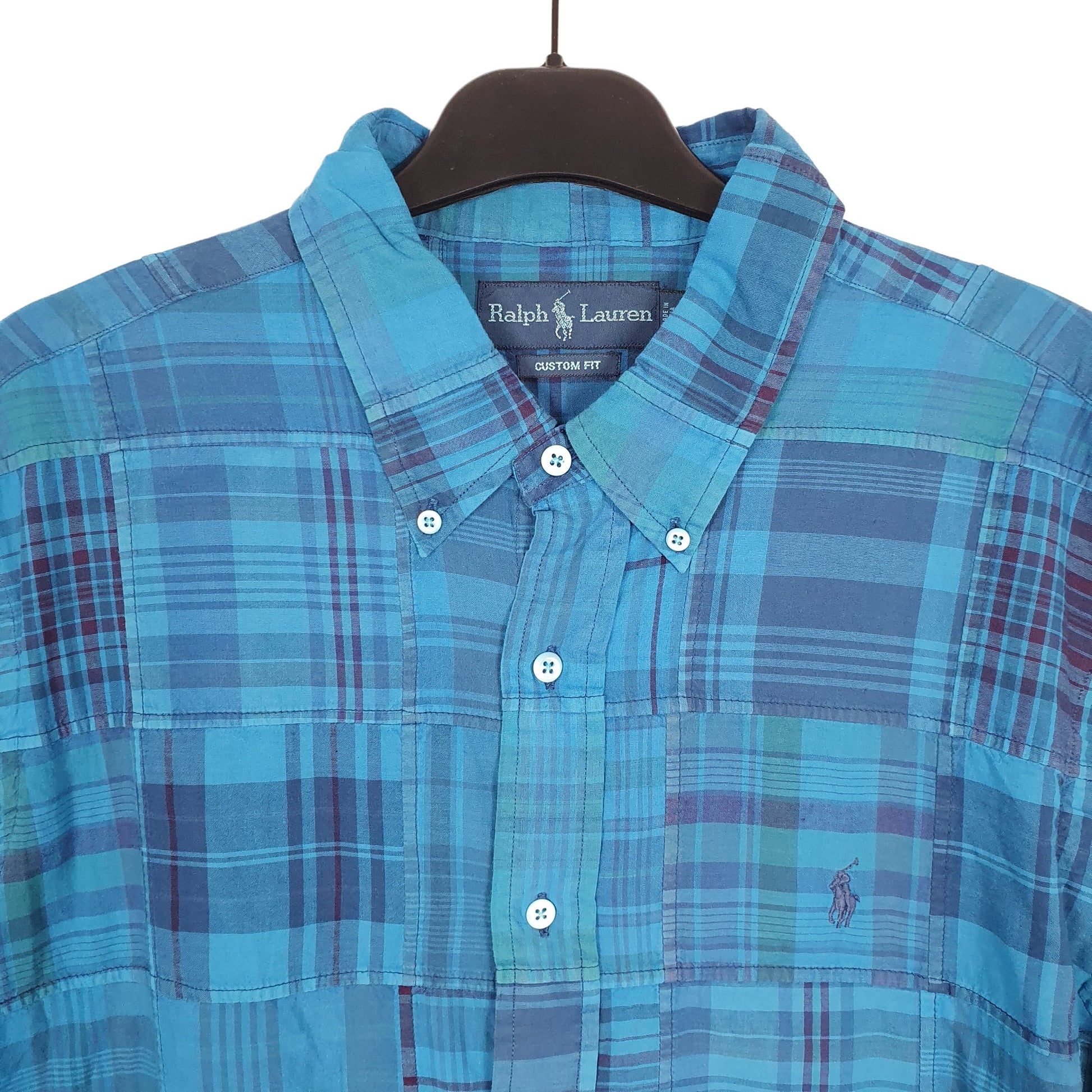 Ralph Lauren Short Sleeve Custom Fit Check Shirt Blue