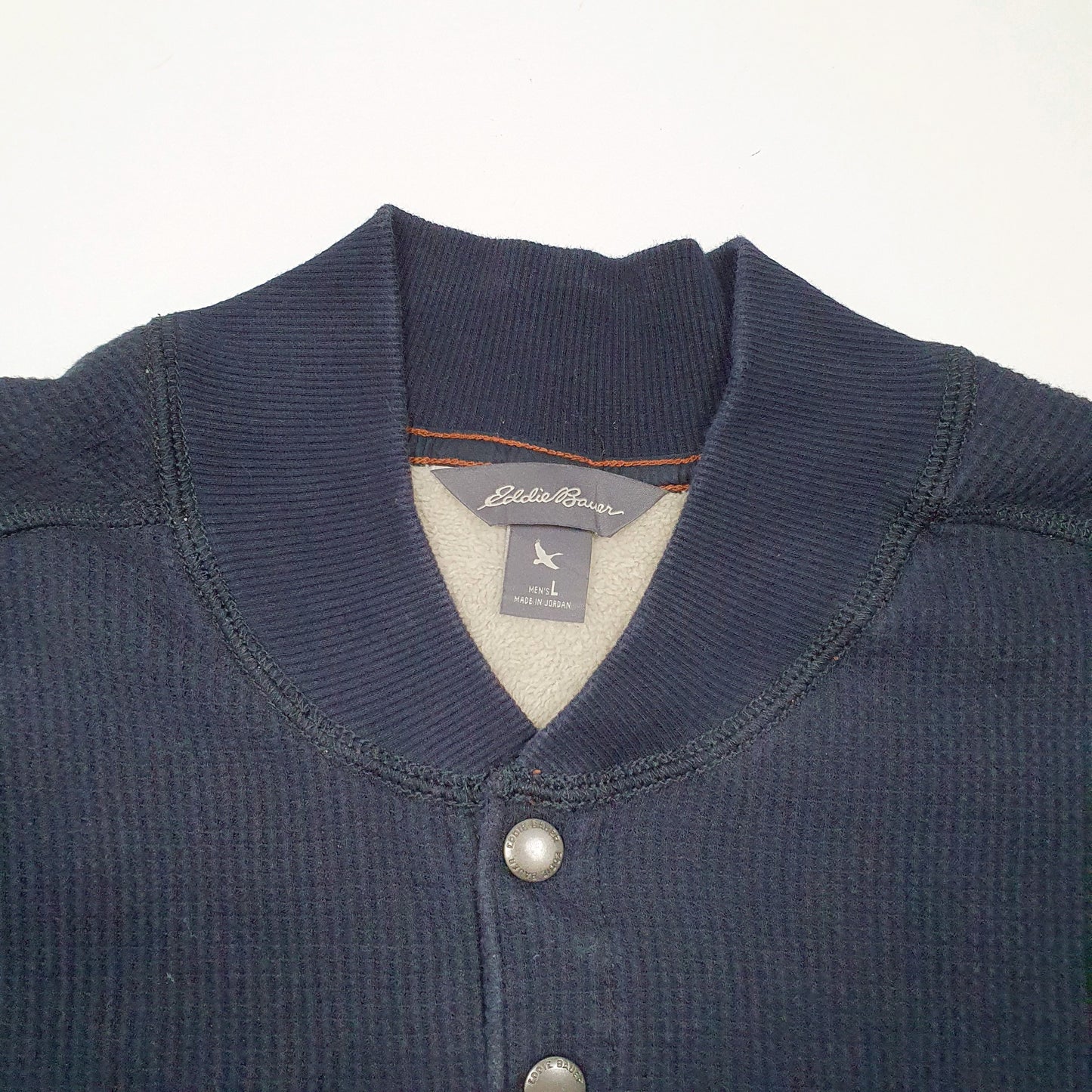 Mens Navy Eddie Bauer Popper Button Waffle Quarter Zip Jumper