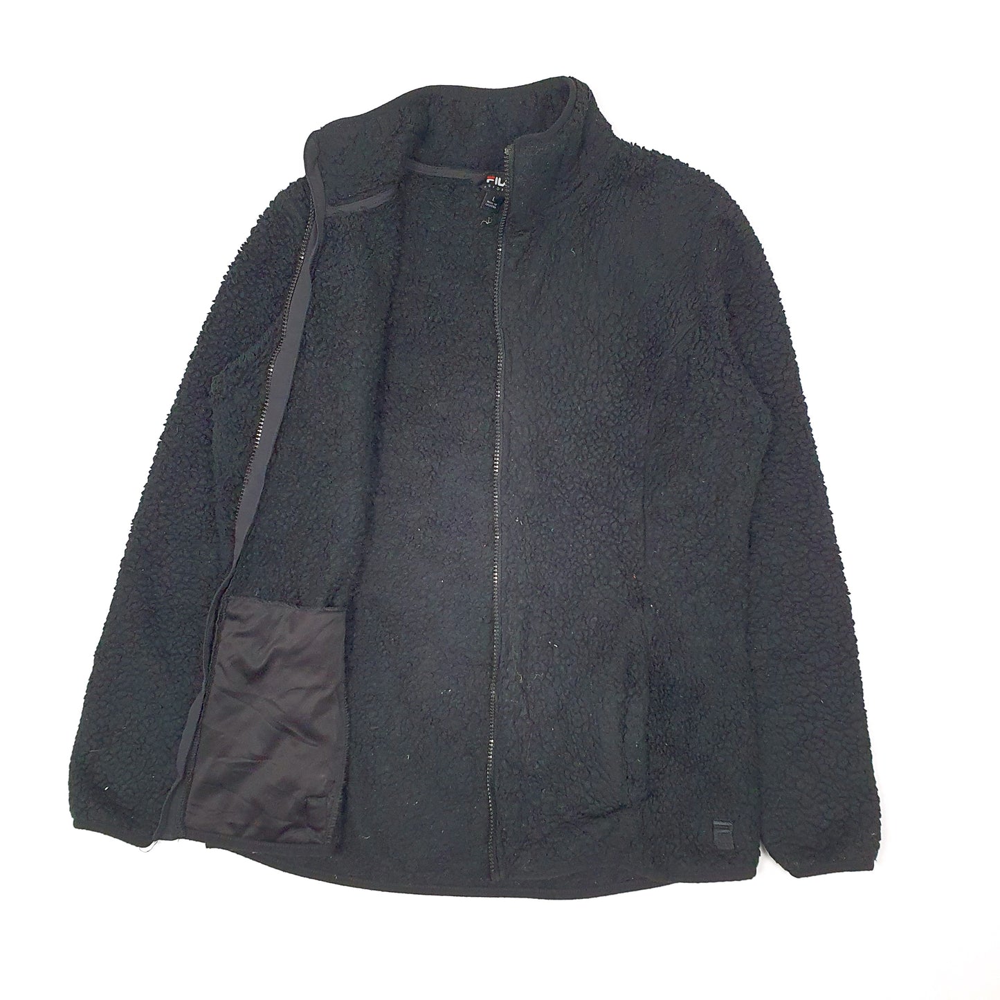 Womens Black Fila Sherpa Retro Pile Full Zip Jumper