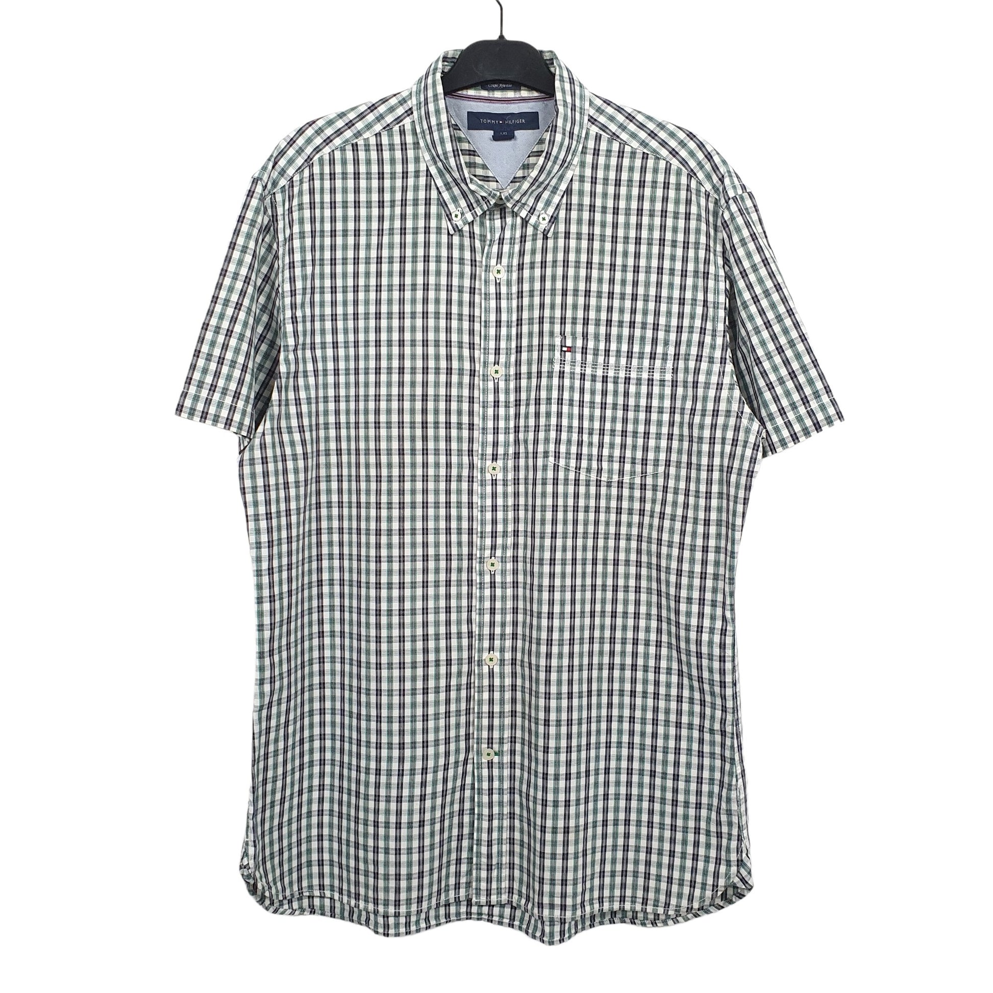 Tommy Hilfiger Short Sleeve Custom Fit Check Shirt Green