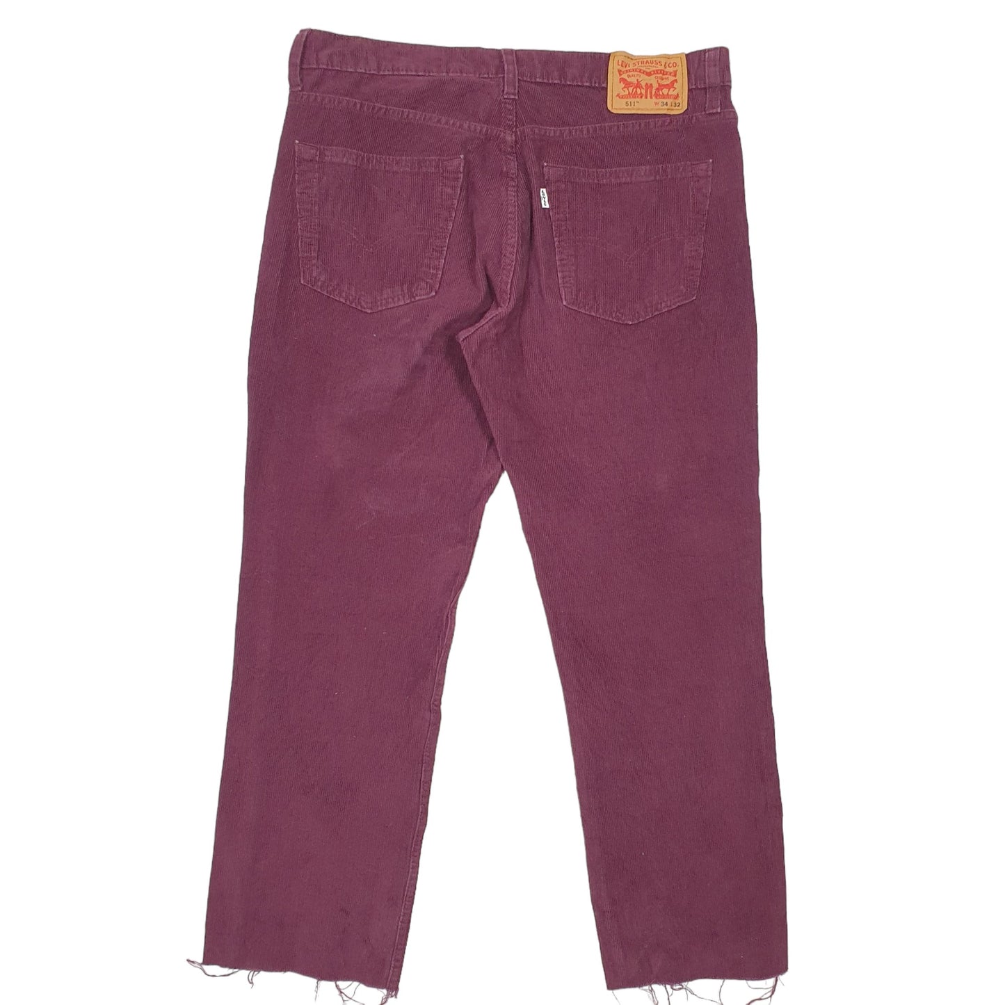 Mens Burgundy Levis 511 Cut Offs Corduroy Trousers