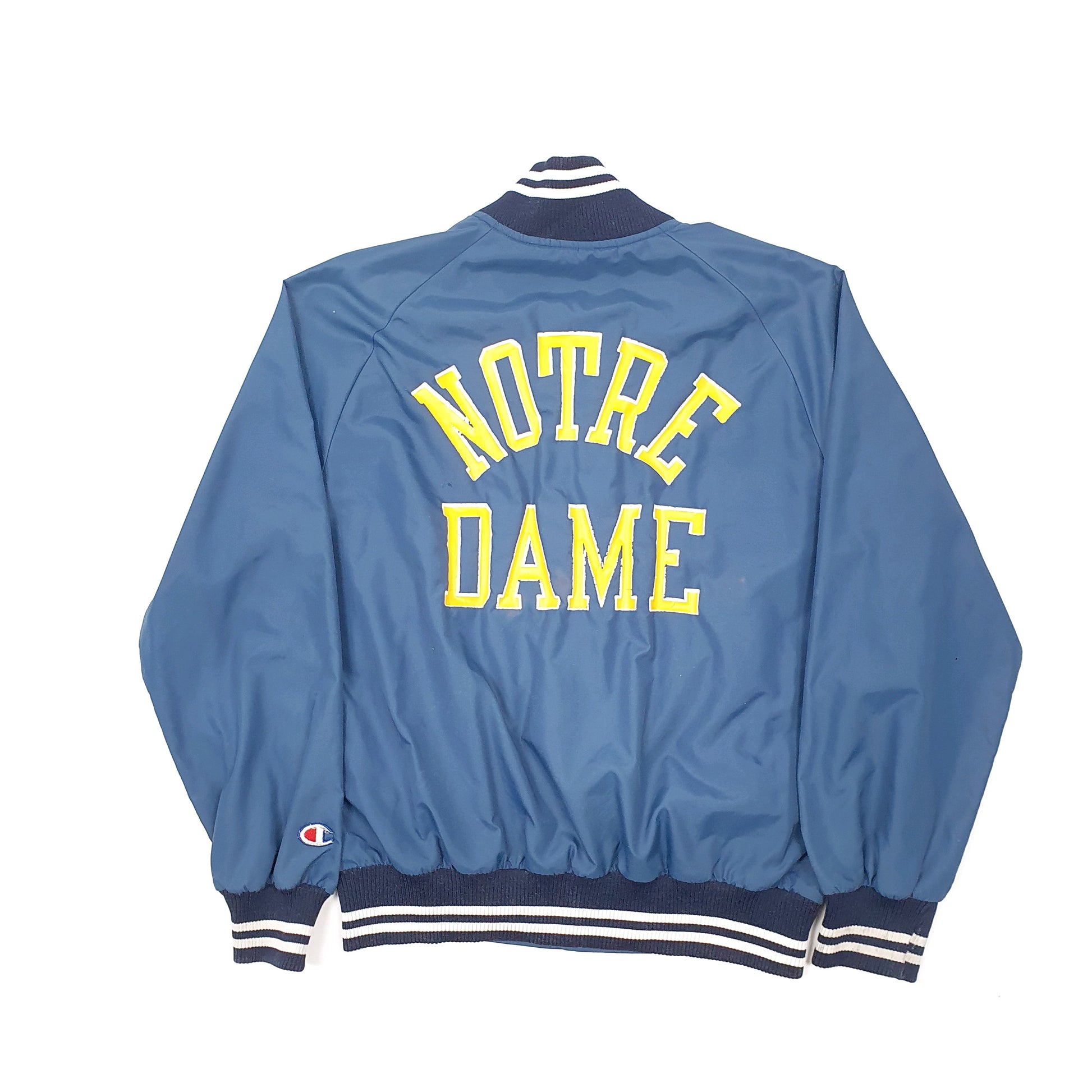 Mens Navy Champion Vintage Notre Dame USA College Varsity Windbreaker Coat