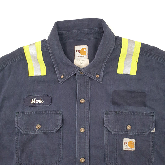 Mens Navy Carhartt FR Shacket Hi Vis Worksite Long Sleeve Shirt