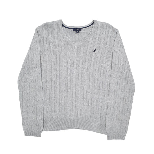 Nautica Cable Knit V Neck M Grey