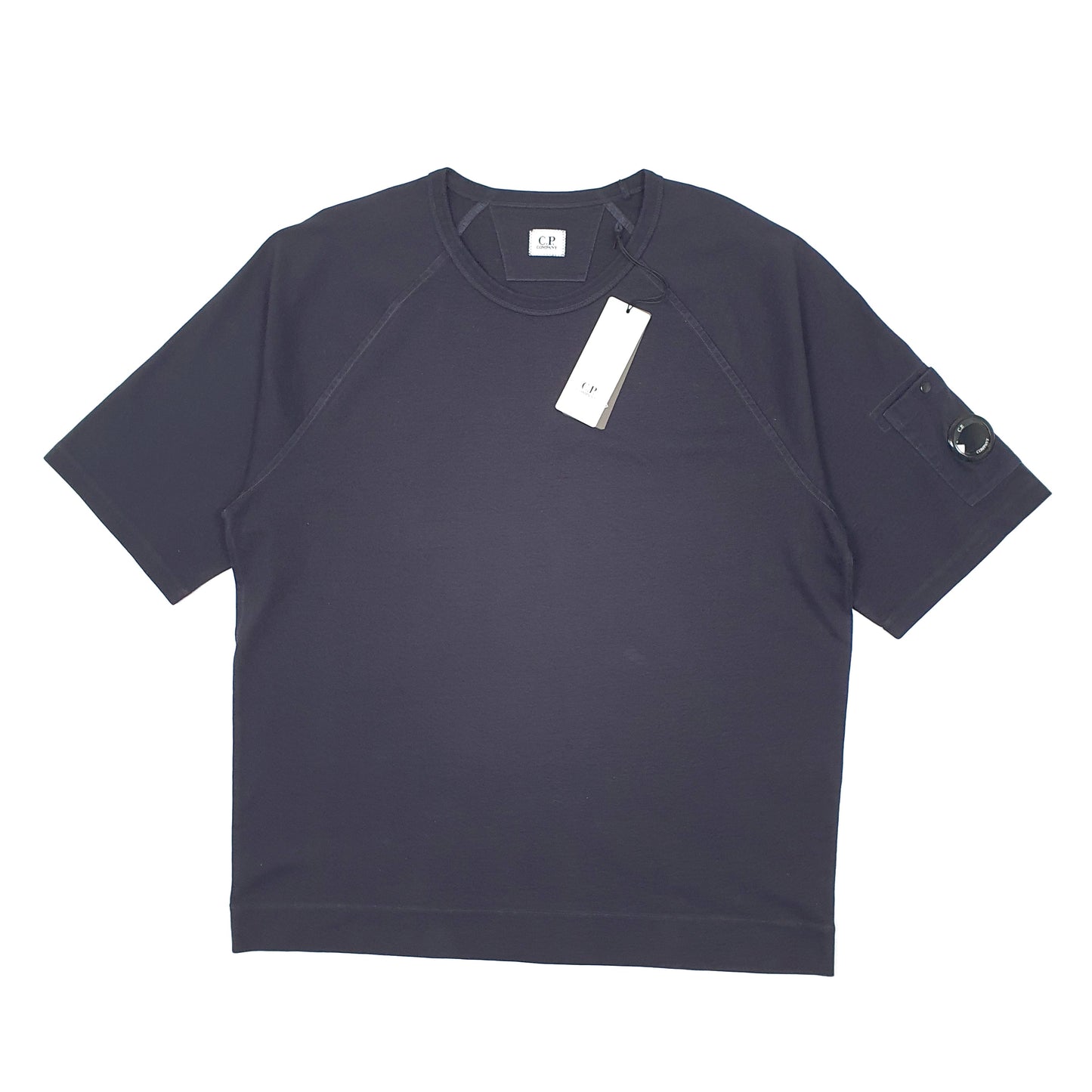 Mens Black CP Company Heavy Jersey Lens Sweat Jumper Short Sleeve T Shirt