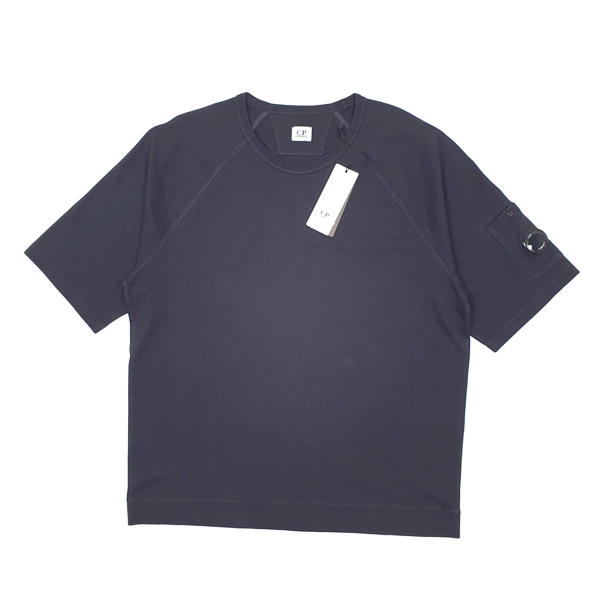 Mens Black CP Company Heavy Jersey Lens Sweat Jumper Short Sleeve T Shirt