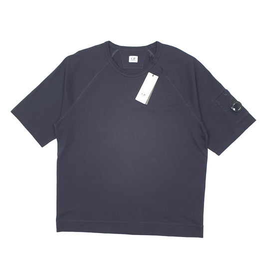 Mens Black CP Company Heavy Jersey Lens Sweat Jumper Short Sleeve T Shirt