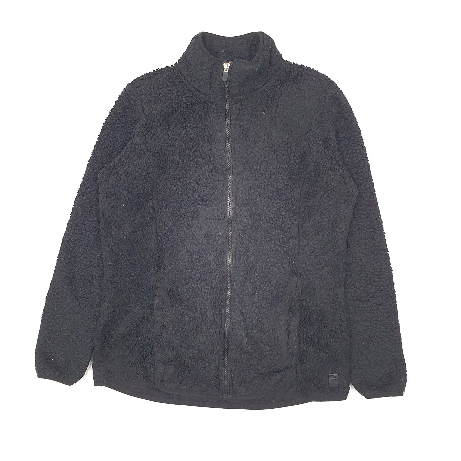 Womens Black Fila Sherpa Retro Pile Full Zip Jumper