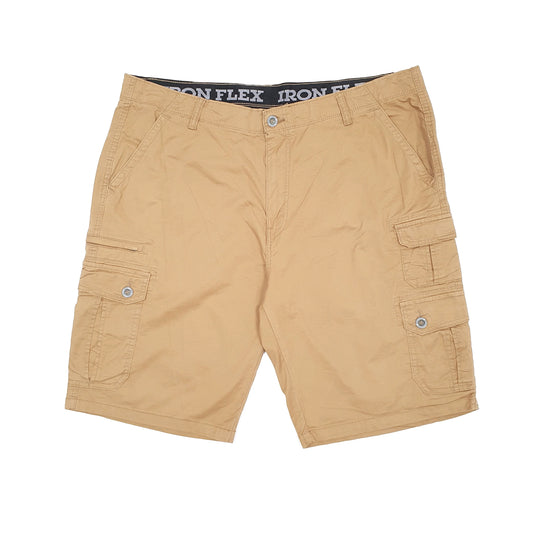 Mens Beige Iron Flex Combat Cargo Shorts