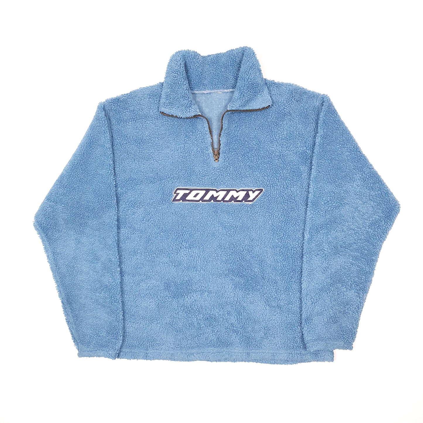 Tommy Hilfiger Retro Pile Spellout Quarter Zip Fleece M Blue