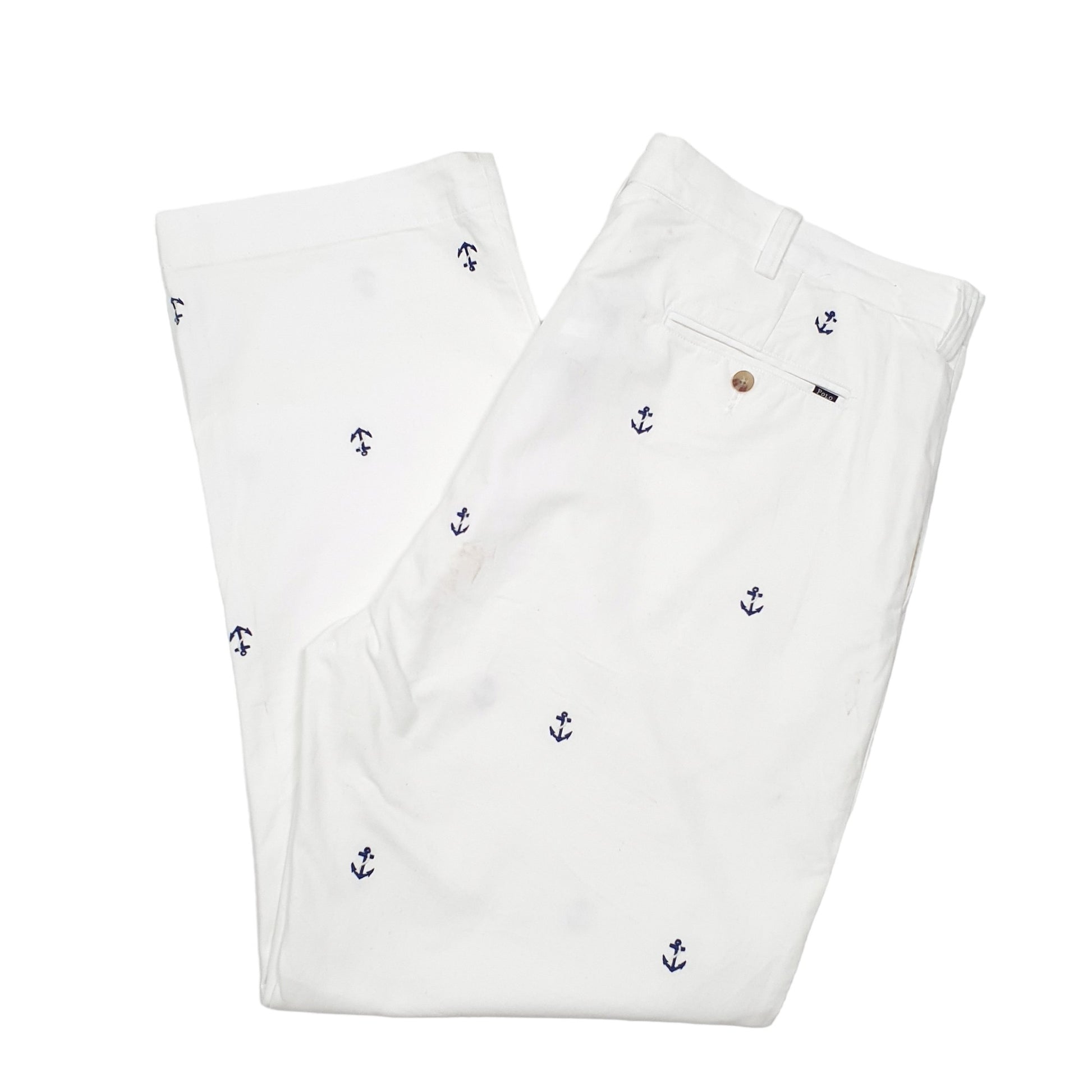 Mens White Polo Ralph Lauren Anchor Nautical Chino Trousers