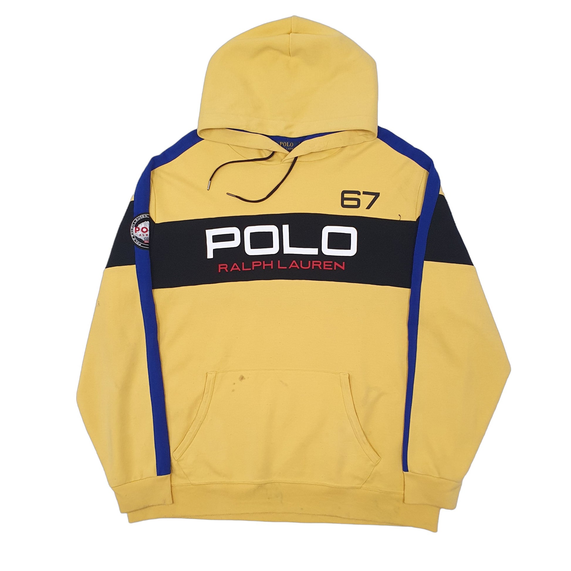 Mens Yellow Polo Ralph Lauren Alpine World Cup Racing Spellout Hoodie Jumper