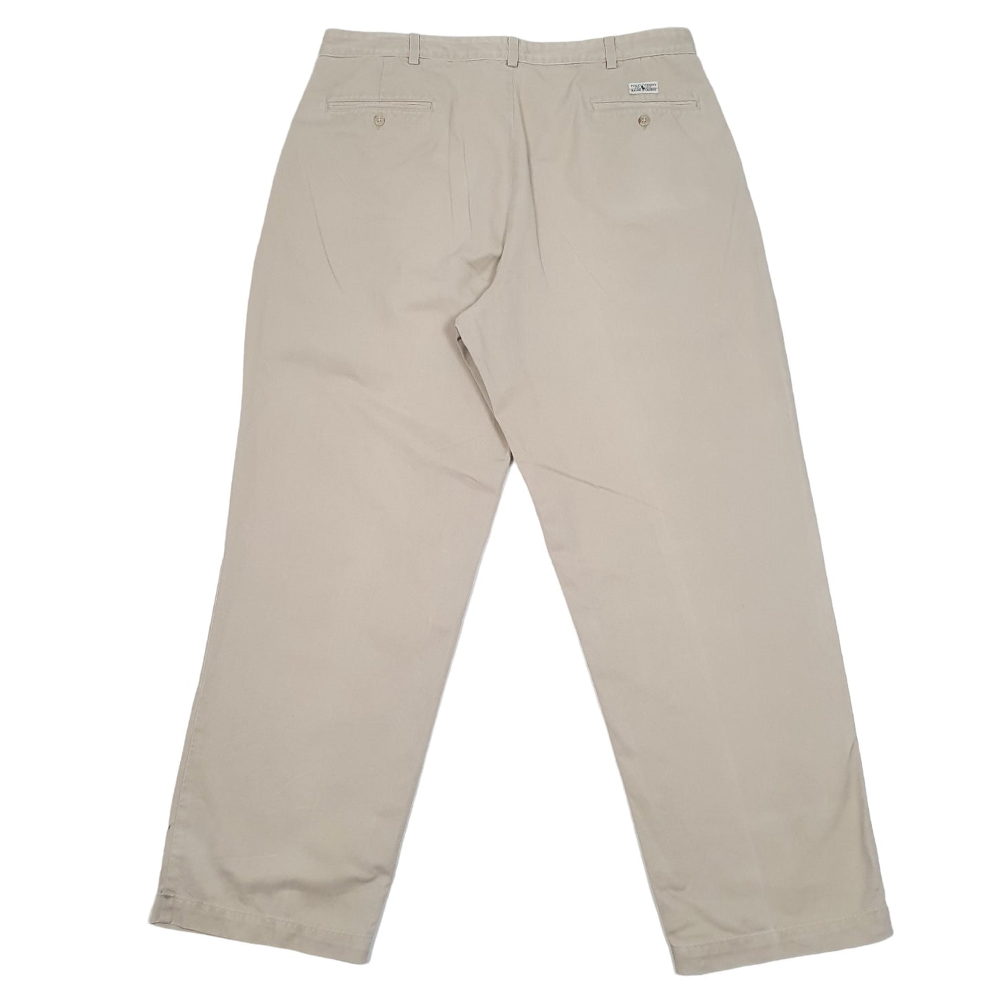 Mens Beige Polo Ralph Lauren Double Pleated Vintage Made In USA Polo Chino Trousers