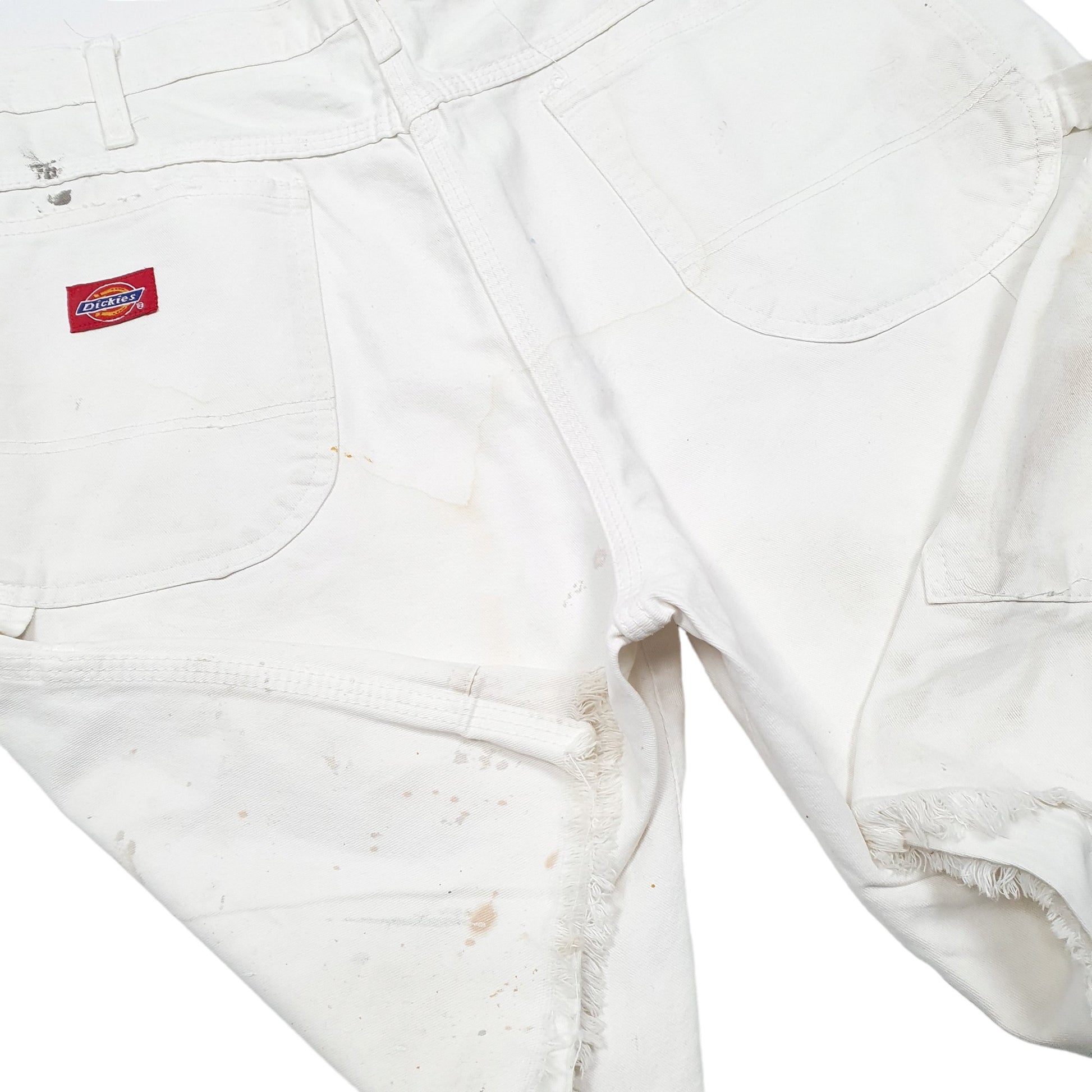 Mens White Dickies Cut Offs Carpenter Painter Workwear Denim Shorts