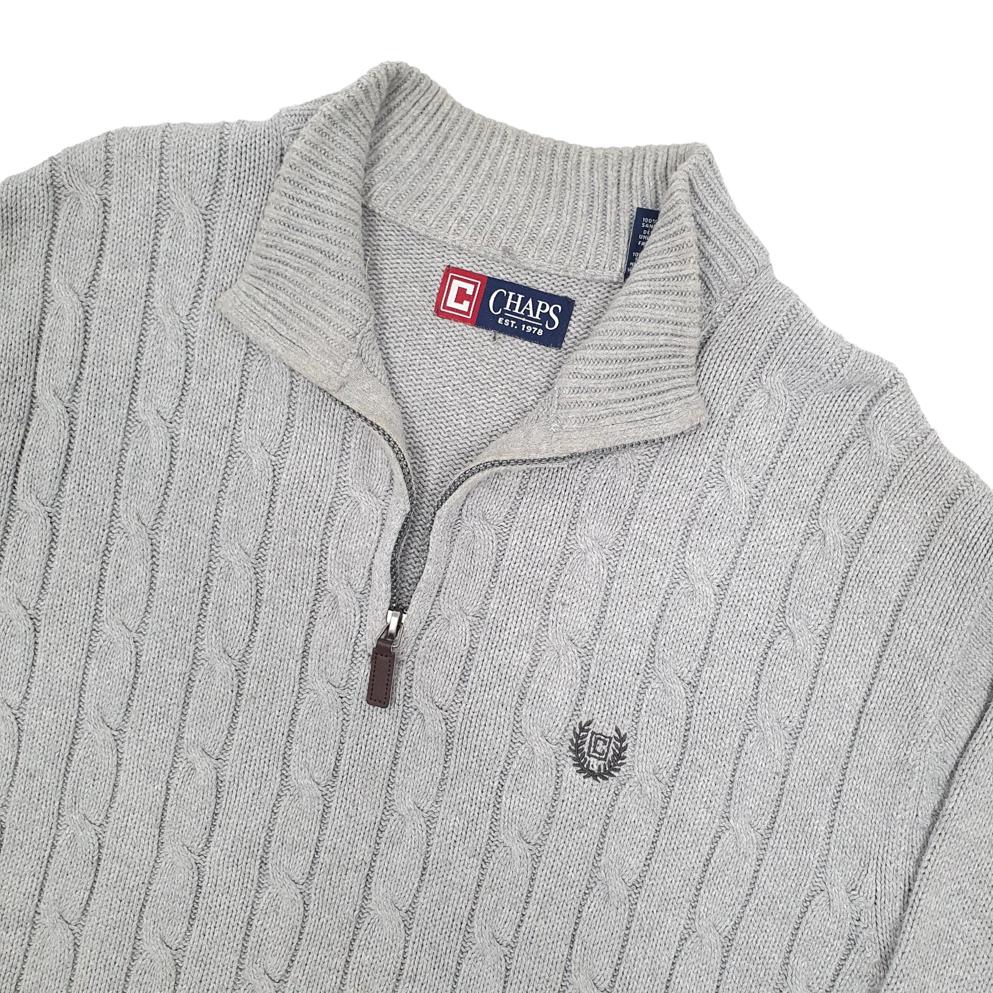 Chaps Cable Knit Quarter Zip XL Grey