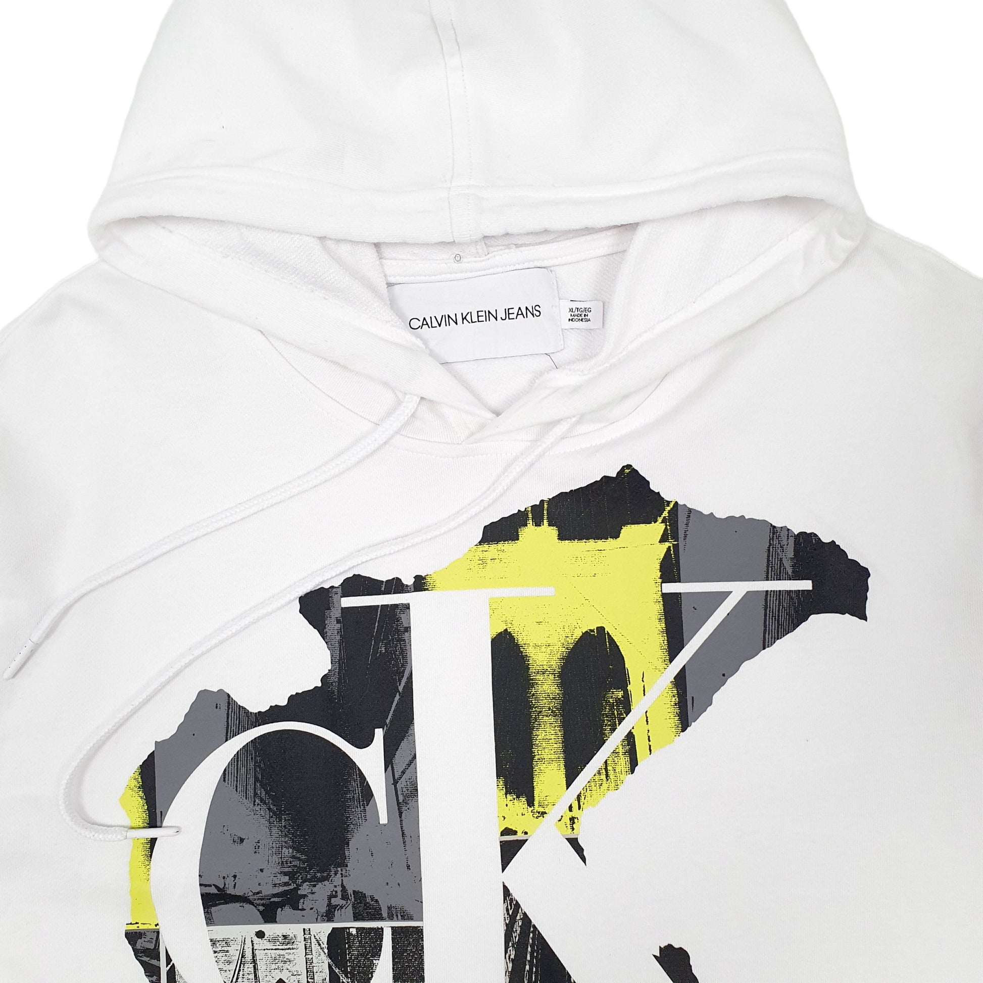 Mens White Calvin Klein Spellout Hoodie Jumper