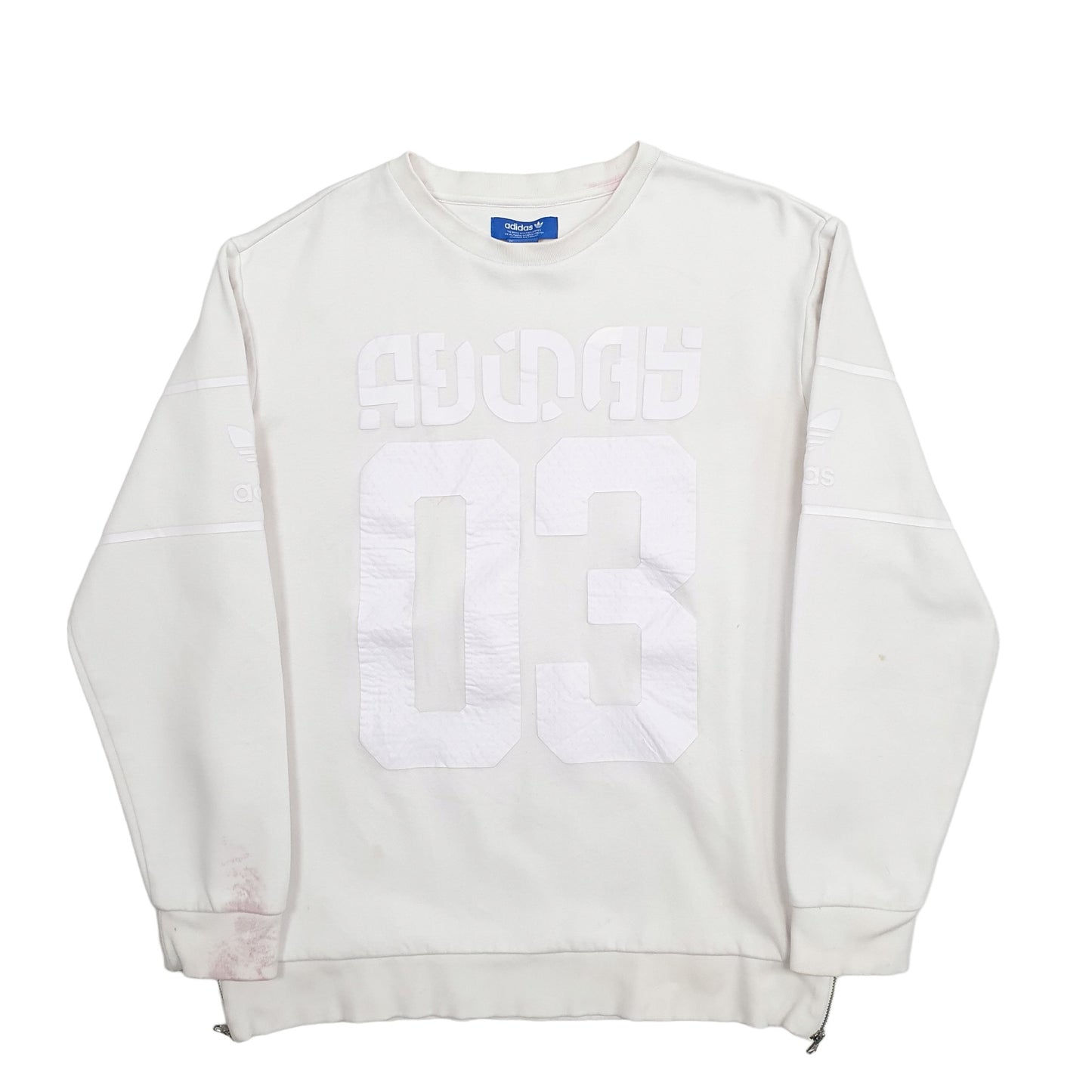 Mens White Adidas Spellout Crewneck Jumper