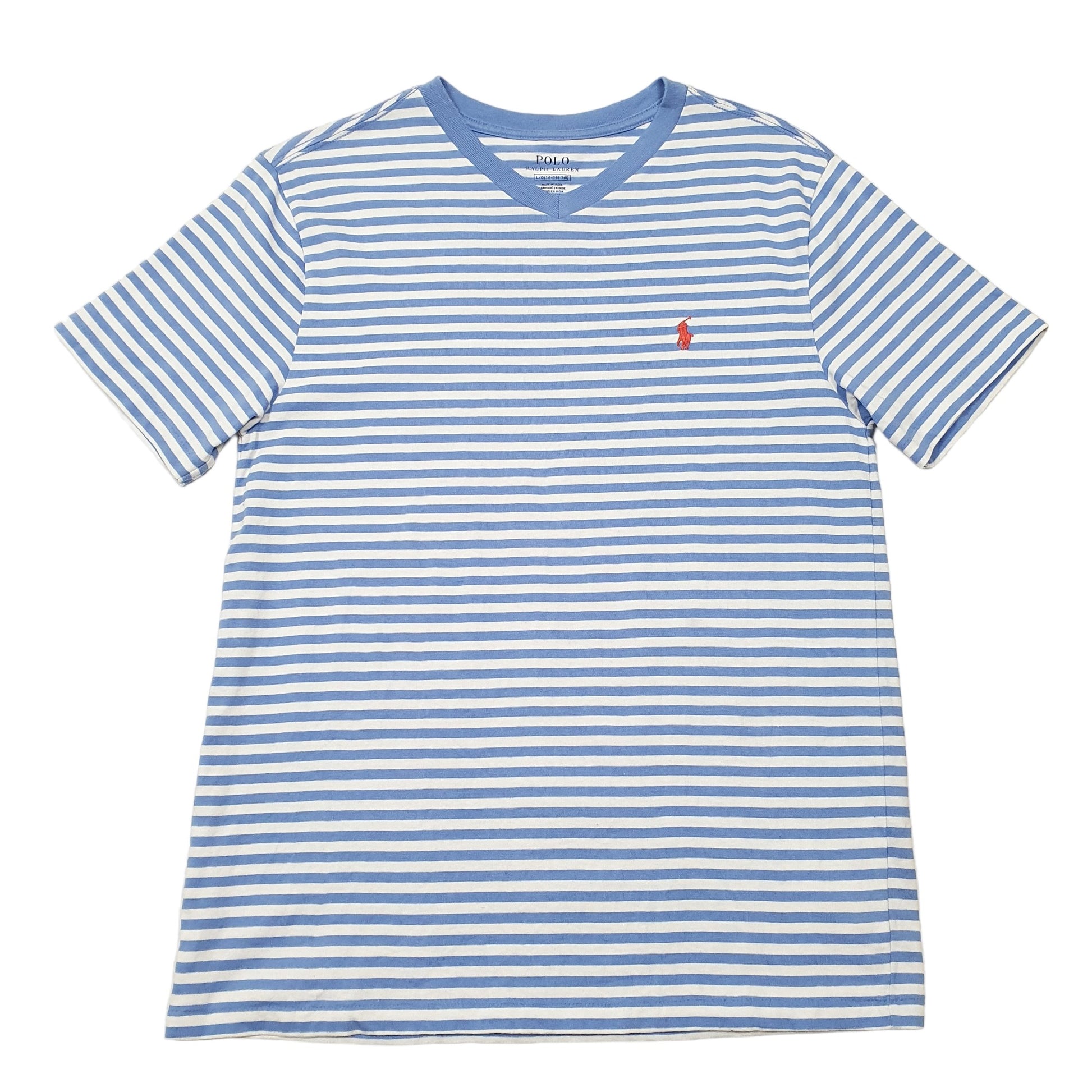 Womens Grey Polo Ralph Lauren V Neck Striped Short Sleeve T Shirt