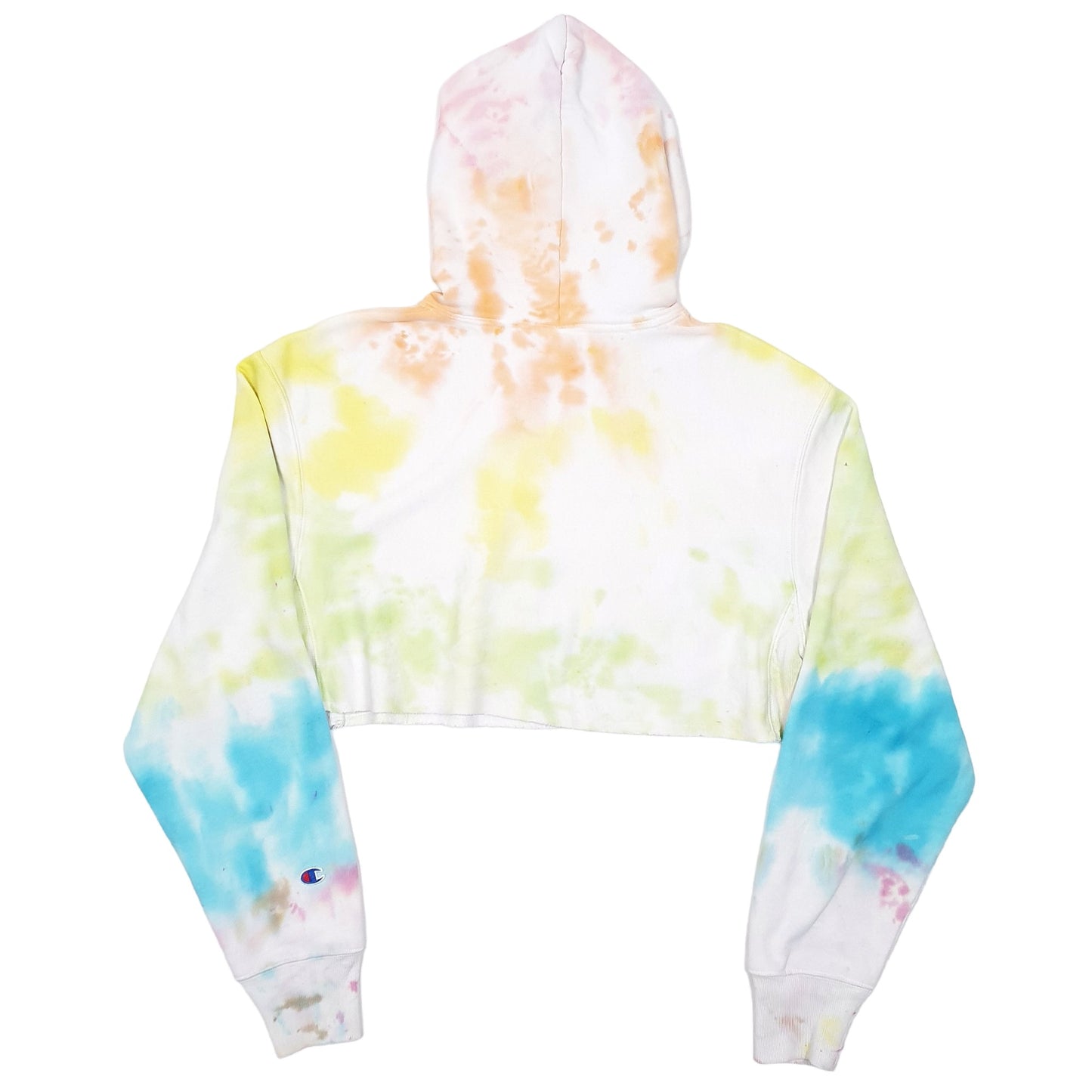 Womens White Champion Tie Dye Reverse Weave Cropped Hoodie Jumper
