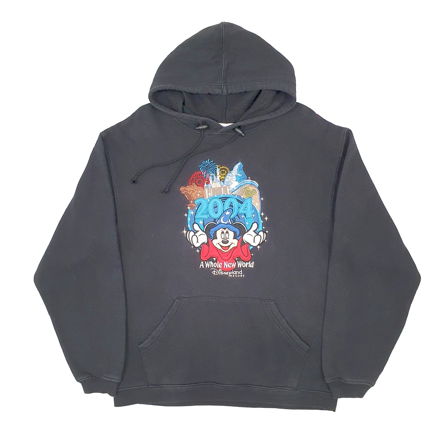 Mens Black Disney Disneyland Mickey Mouse Vintage 2004 00s Hoodie Jumper