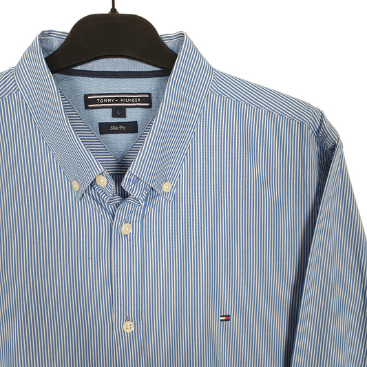 Tommy Hilfiger Long Sleeve Slim Fit Striped Shirt Blue