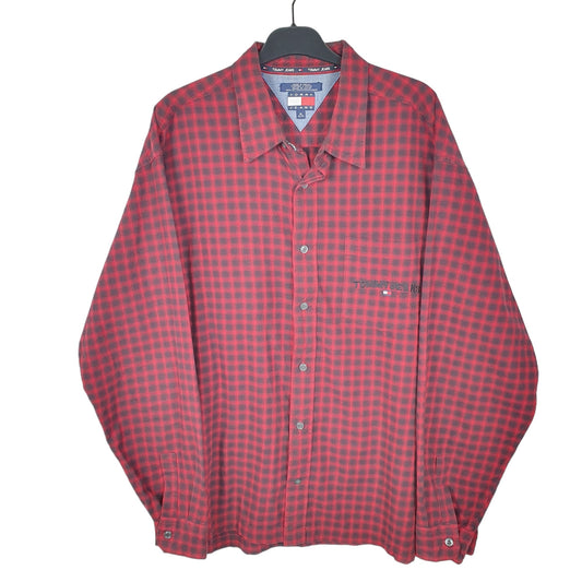 Tommy Hilfiger Flannel Overshirt Shacket Long Sleeve Regular Fit Check Shirt Red