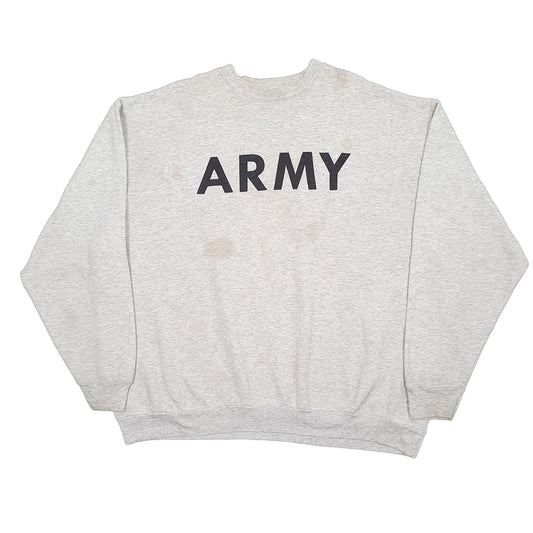 Mens Grey Brookline Army Military Vintage Made in USA Crewneck Jumper