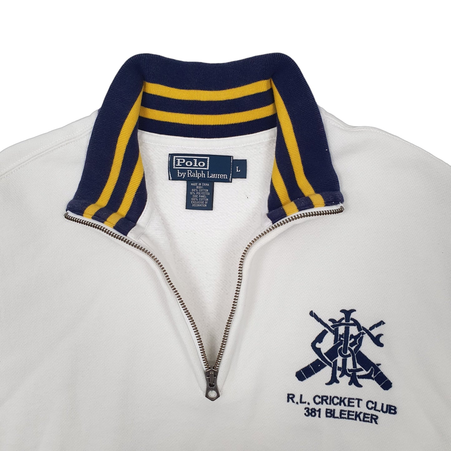 Mens White Polo Ralph Lauren Cricket Club Vintage Quarter Zip Jumper
