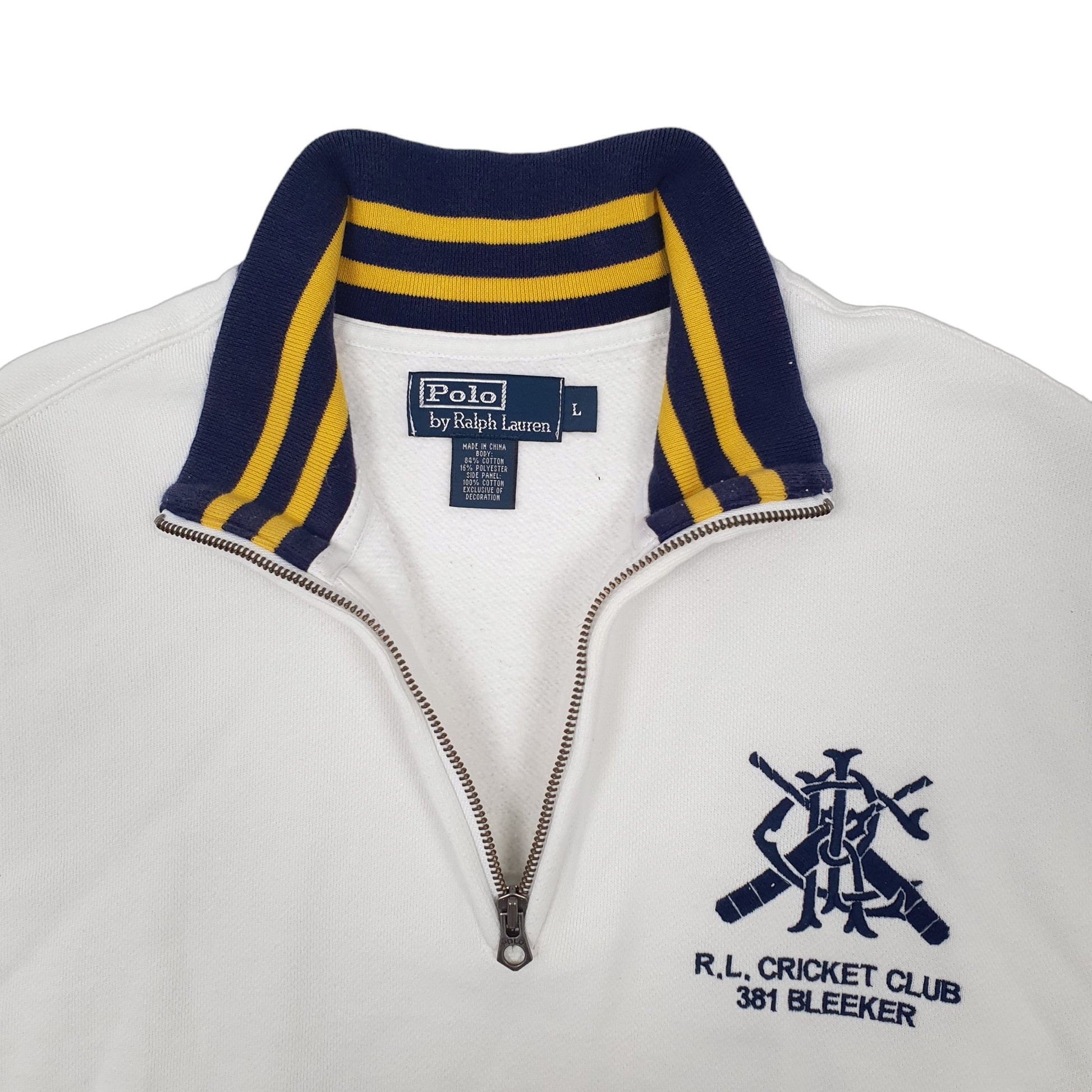 Mens White Polo Ralph Lauren Cricket Club Vintage Quarter Zip Jumper