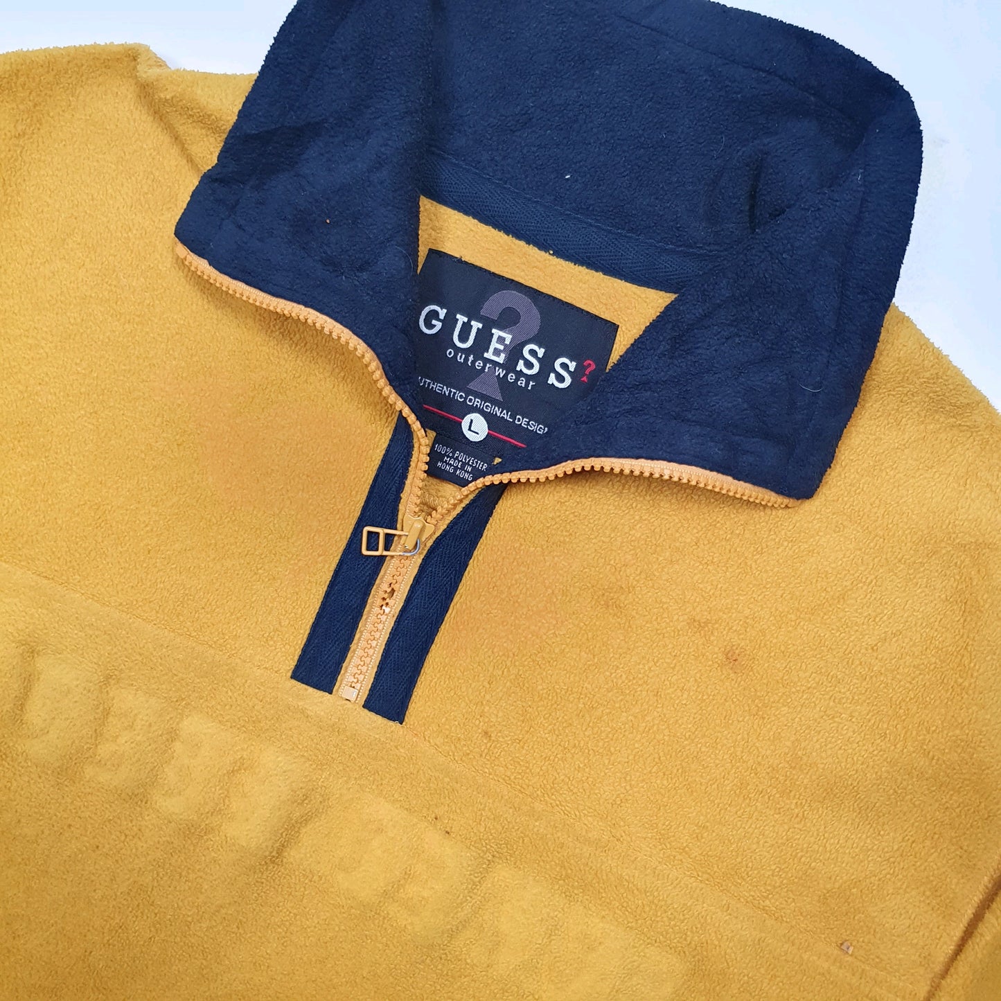 Guess Spellout Quarter Zip Fleece L Yellow