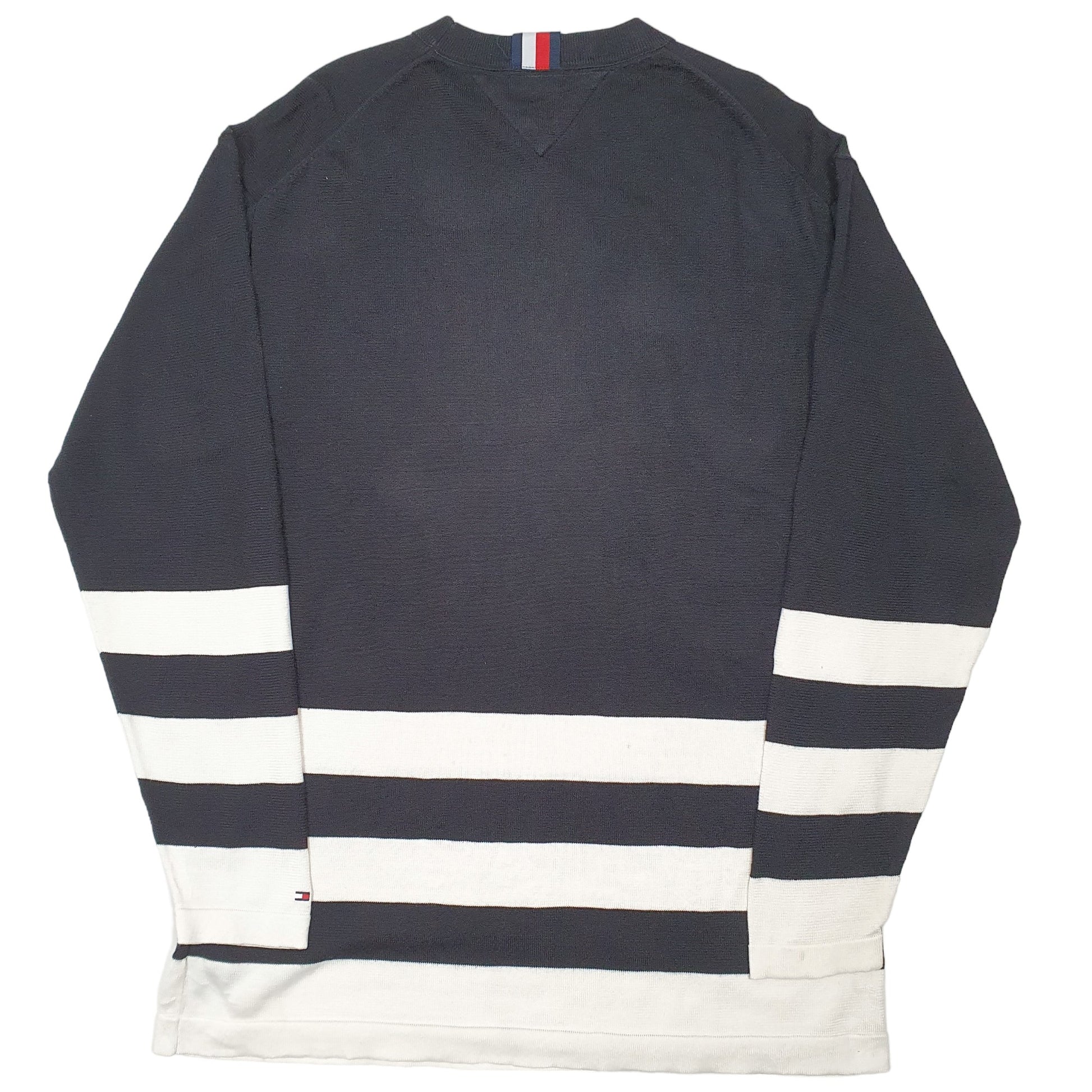 Mens Black Tommy Hilfiger Spellout Striped Crewneck Jumper