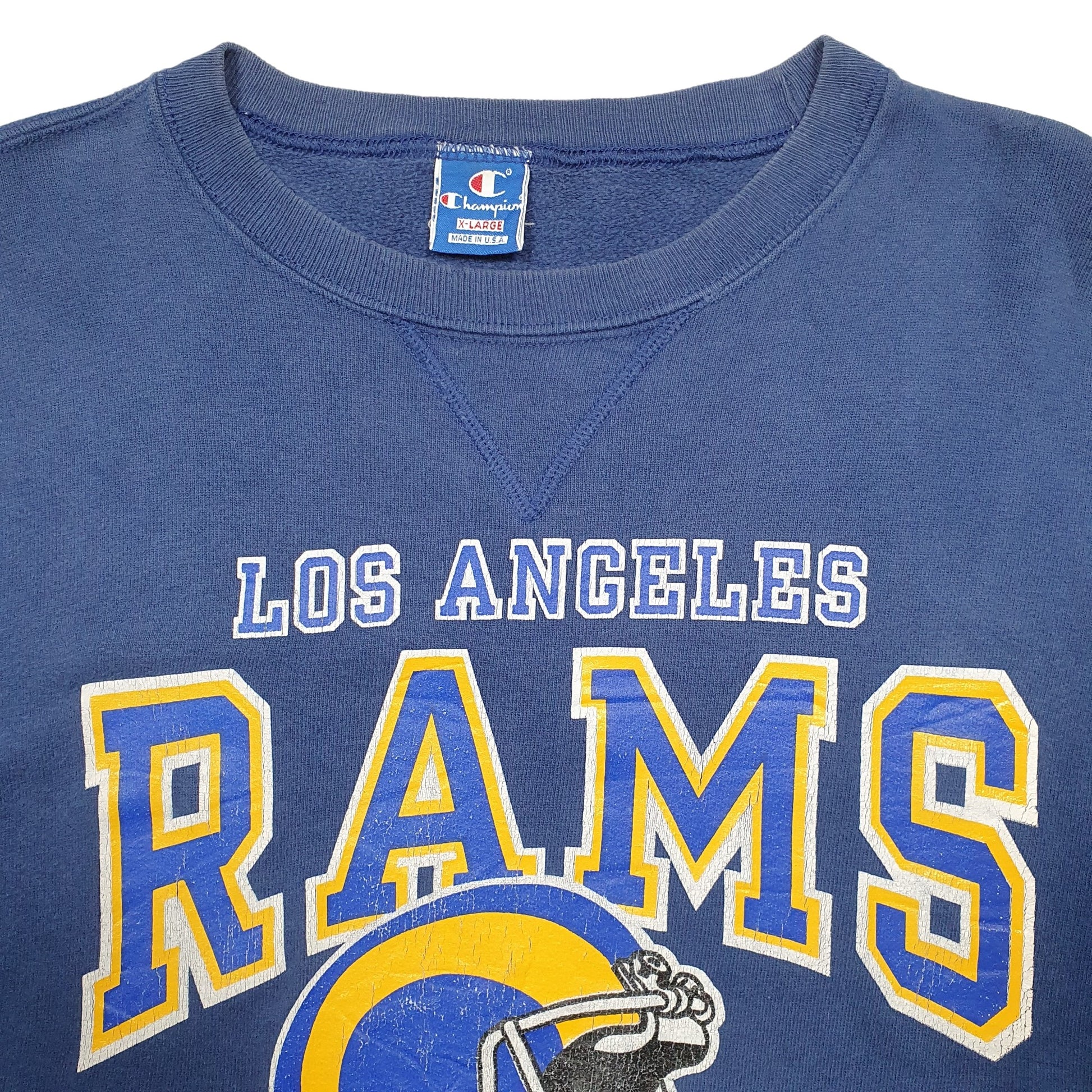 Mens Blue Champion Vintage 1980's USA Made Los Angeles Rams Football Crewneck Jumper