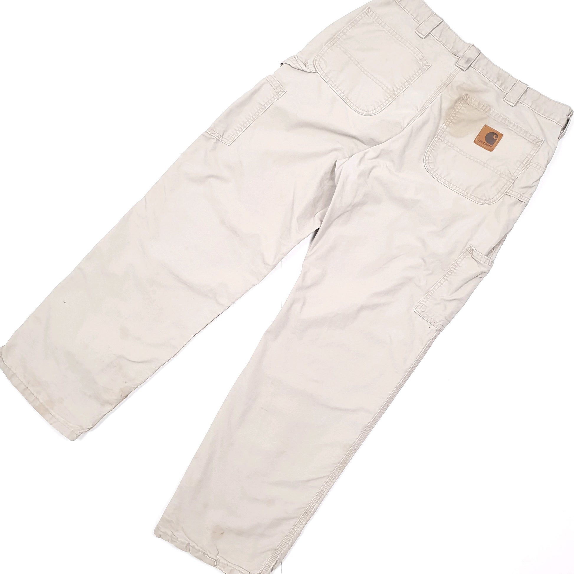 Mens Carhartt Canvas Loose Fit Beige Carpenter Trousers W34 L32 Beige