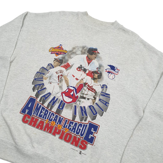 Fruit of The Loom Cleveland Indians baseball 90s Vintage Crewneck L Grey