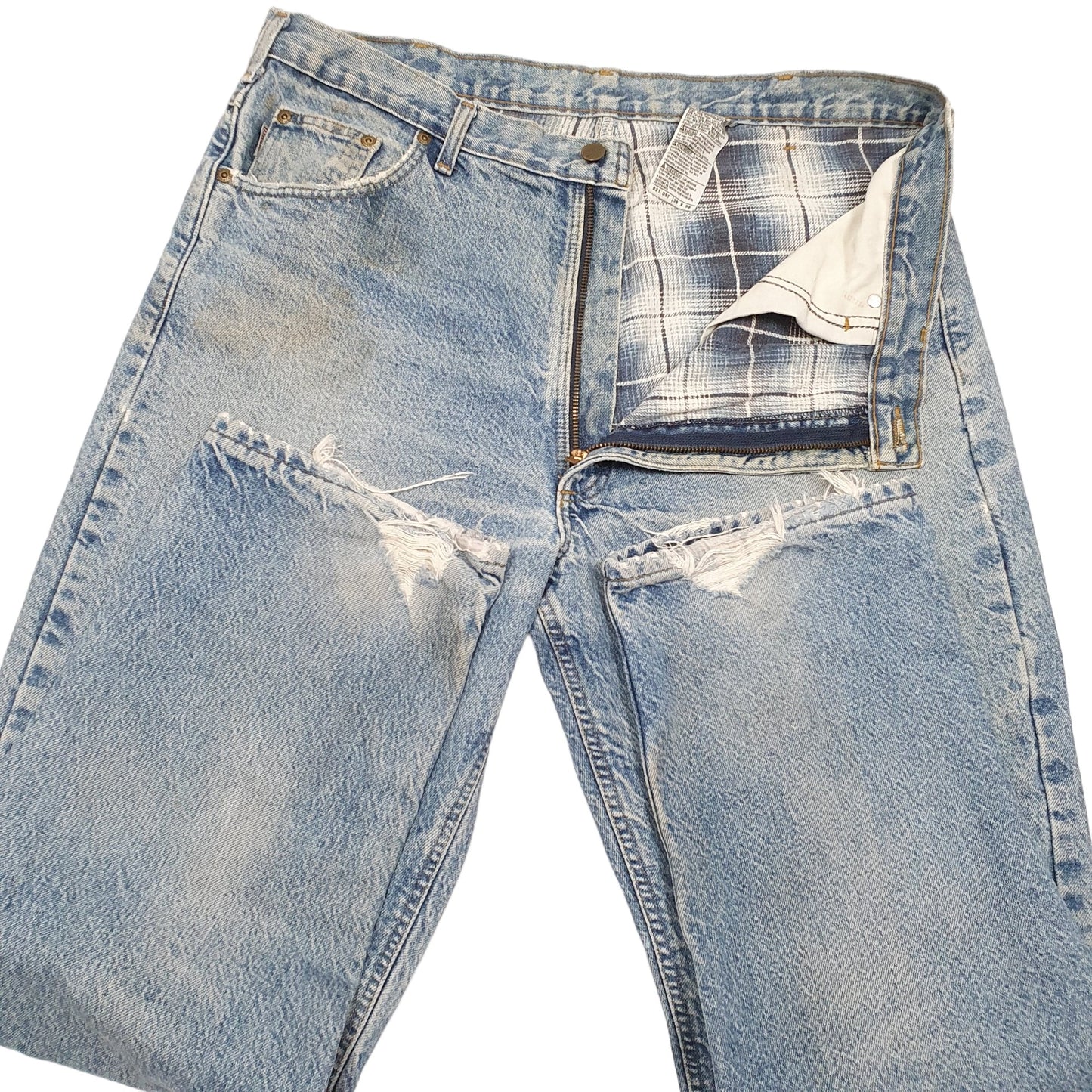 Mens Blue Carhartt Lined Insulated Winter Thermal Carpenter JeansW38 L32