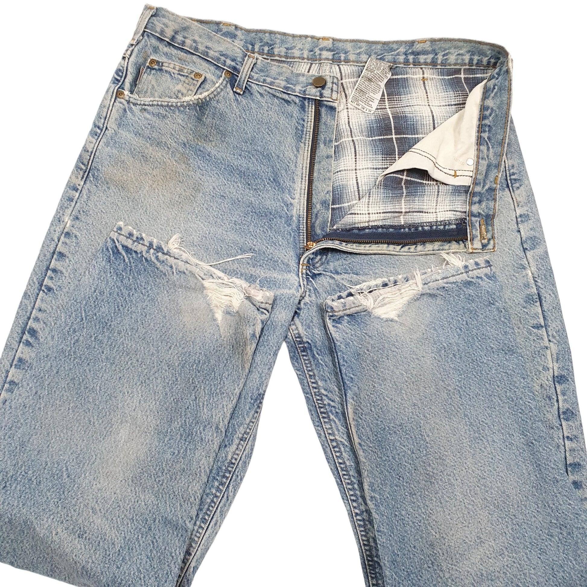 Mens Blue Carhartt Lined Insulated Winter Thermal Carpenter JeansW38 L32