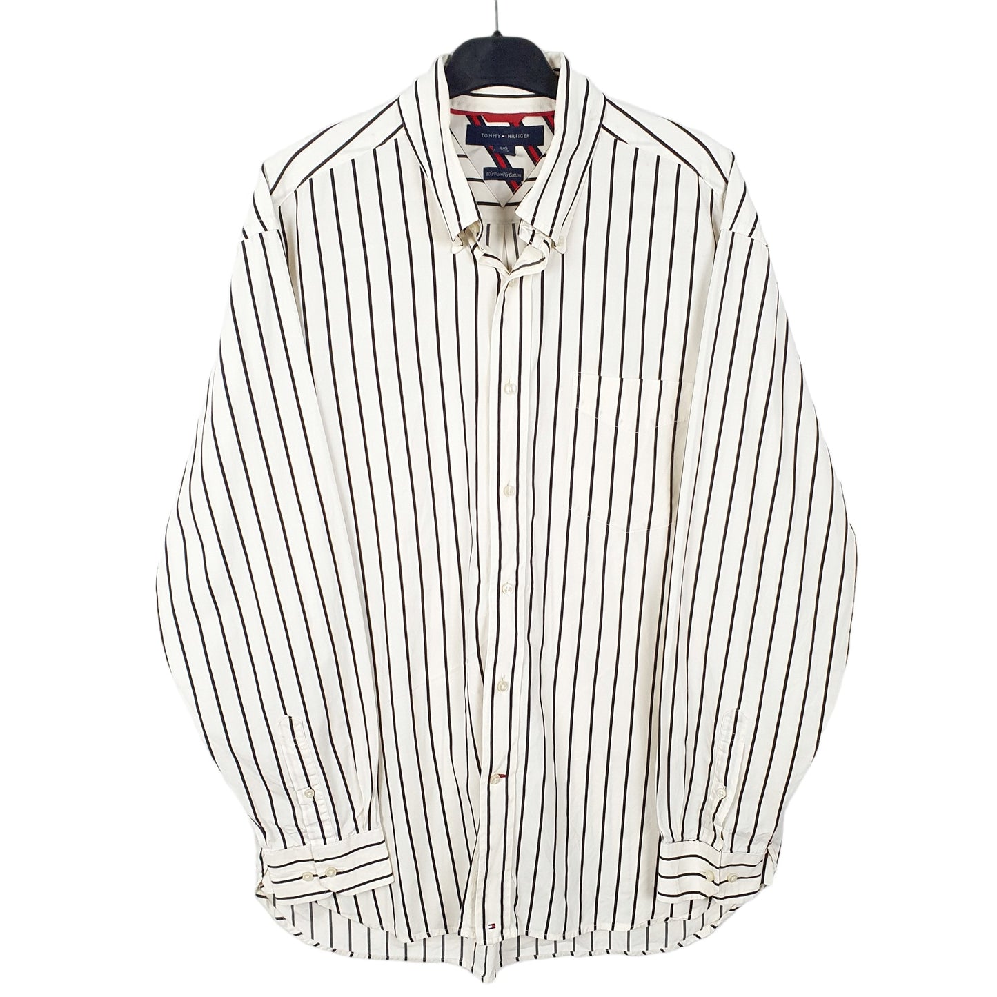 Tommy Hilfiger 2 Ply Long Sleeve Regular Fit Striped Shirt Cream