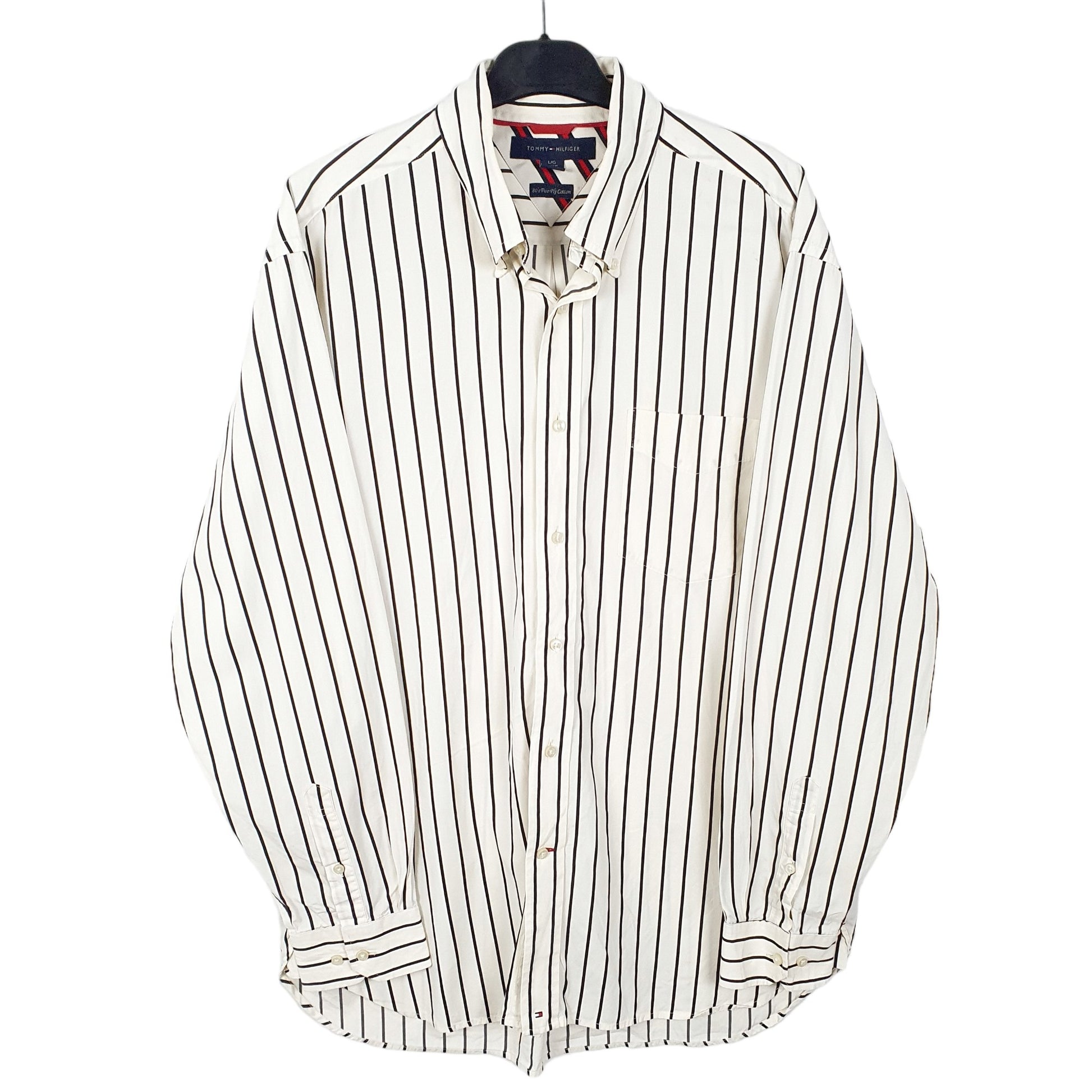 Tommy Hilfiger 2 Ply Long Sleeve Regular Fit Striped Shirt Cream
