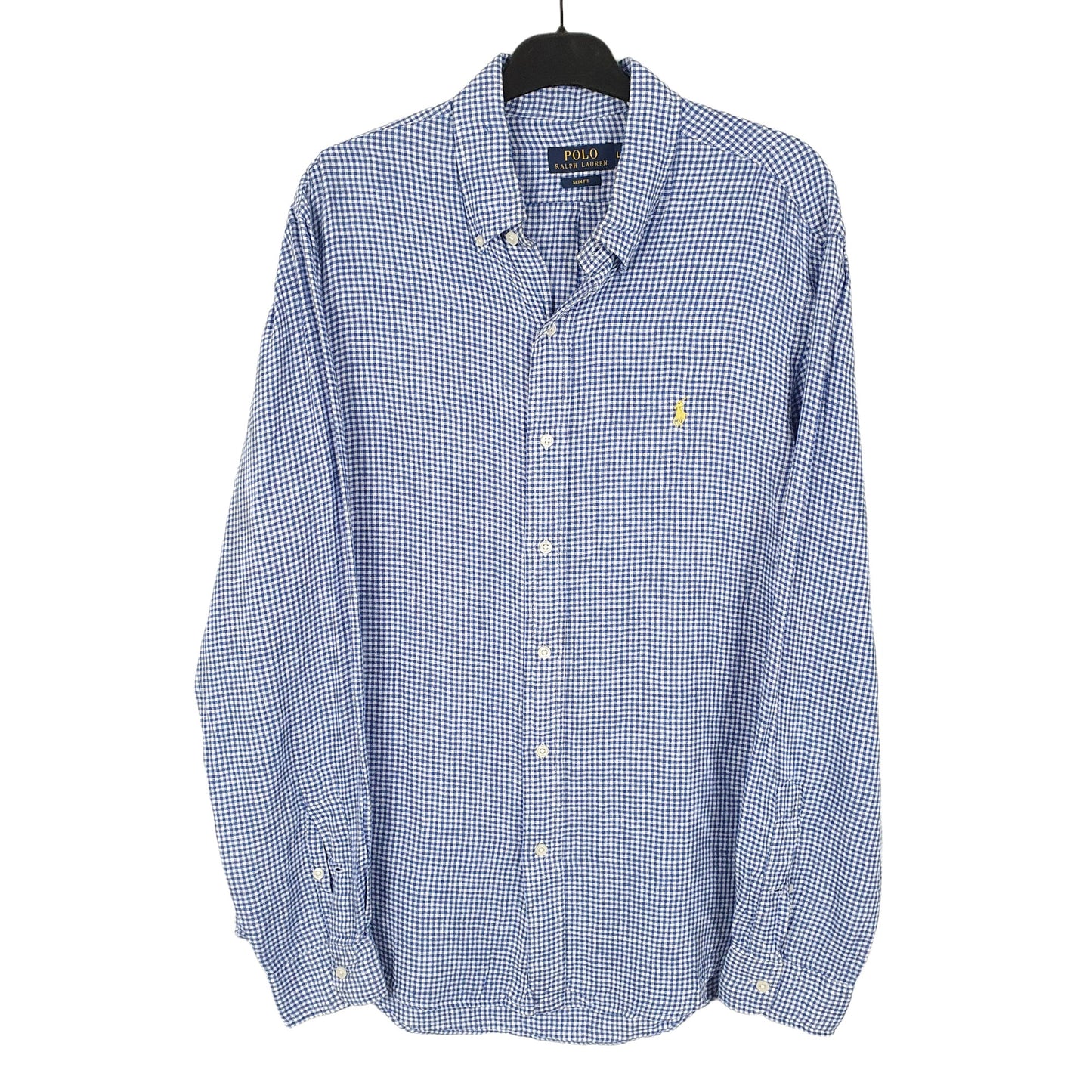 Ralph Lauren Long Sleeve Slim Fit Gingham Linen Shirt Blue