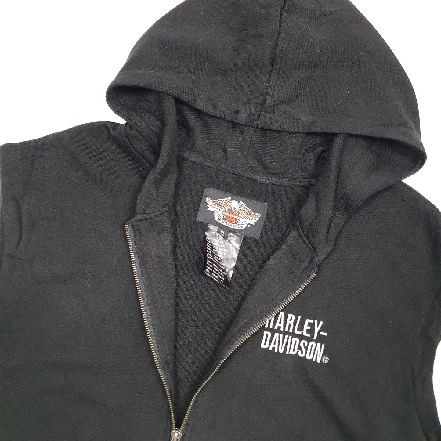Mens Black Harley Davidson Hooded Biker Gilet Jumper