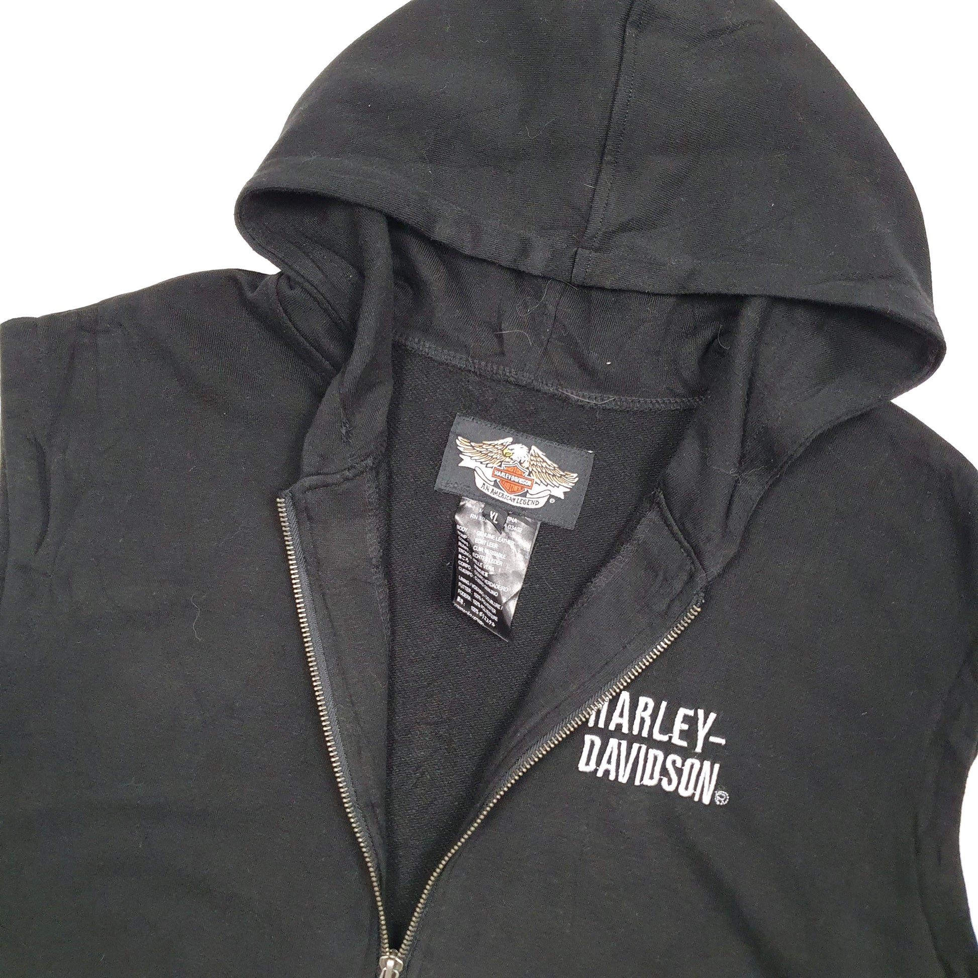 Mens Black Harley Davidson Hooded Biker Gilet Jumper