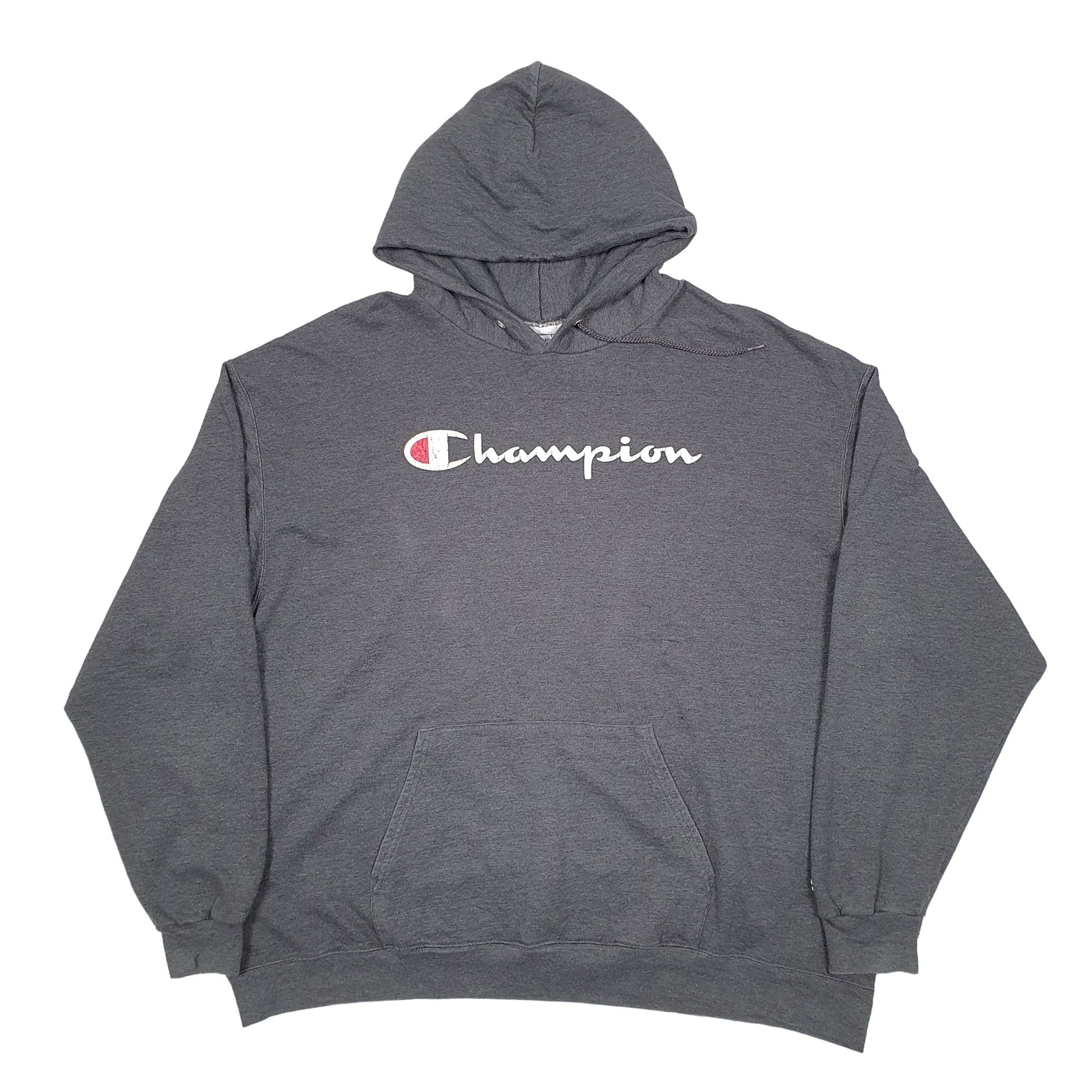 Mens Grey Champion Spellout Hoodie Jumper