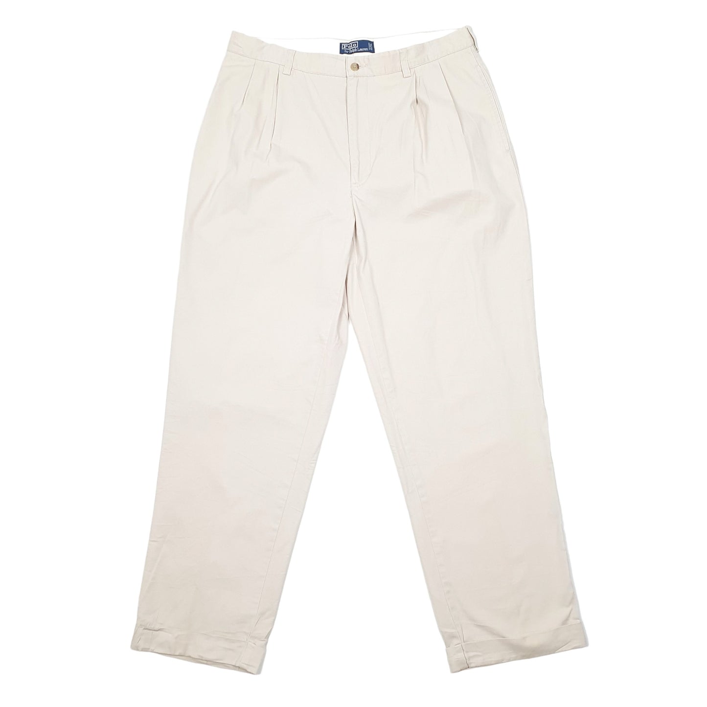 Mens Polo Ralph Lauren Double Pleated Beige Chino Trousers W36 L30 Beige