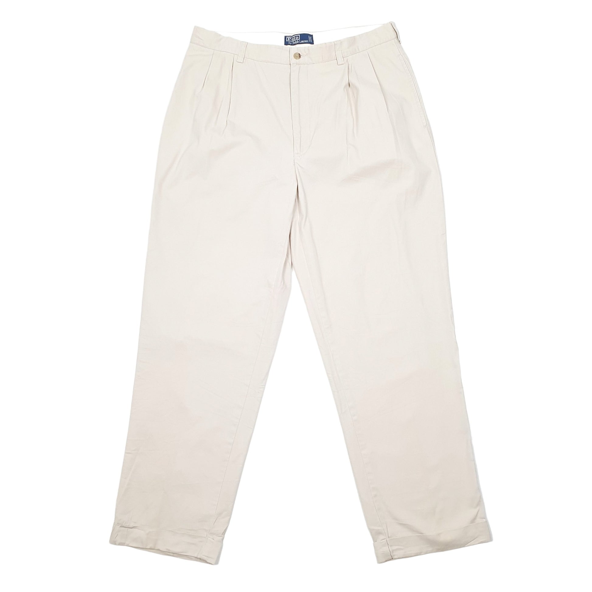 Mens Polo Ralph Lauren Double Pleated Beige Chino Trousers W36 L30 Beige