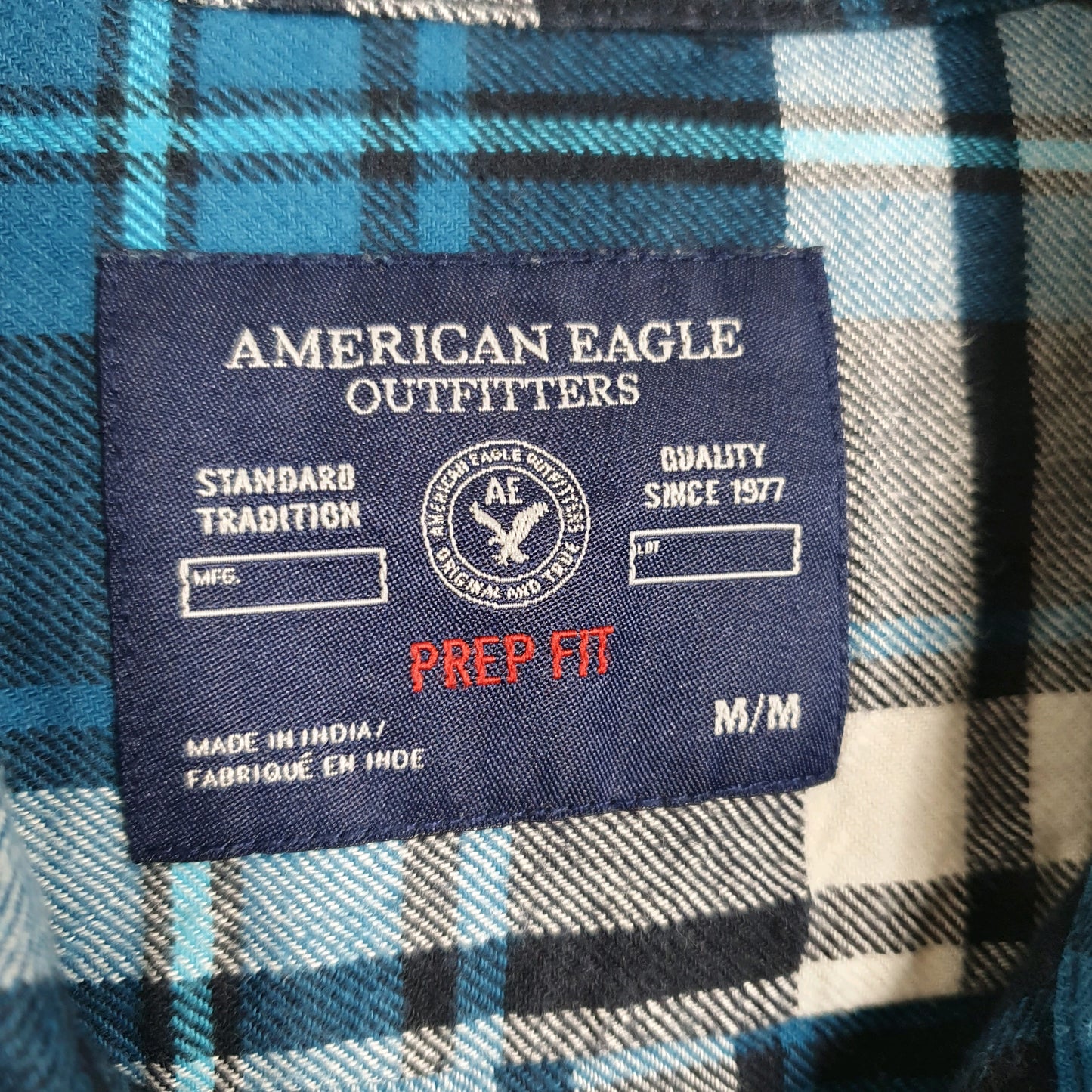 American Eagle Flannel Shacket Overshirt Long Sleeve Regular Fit Check Shirt Blue