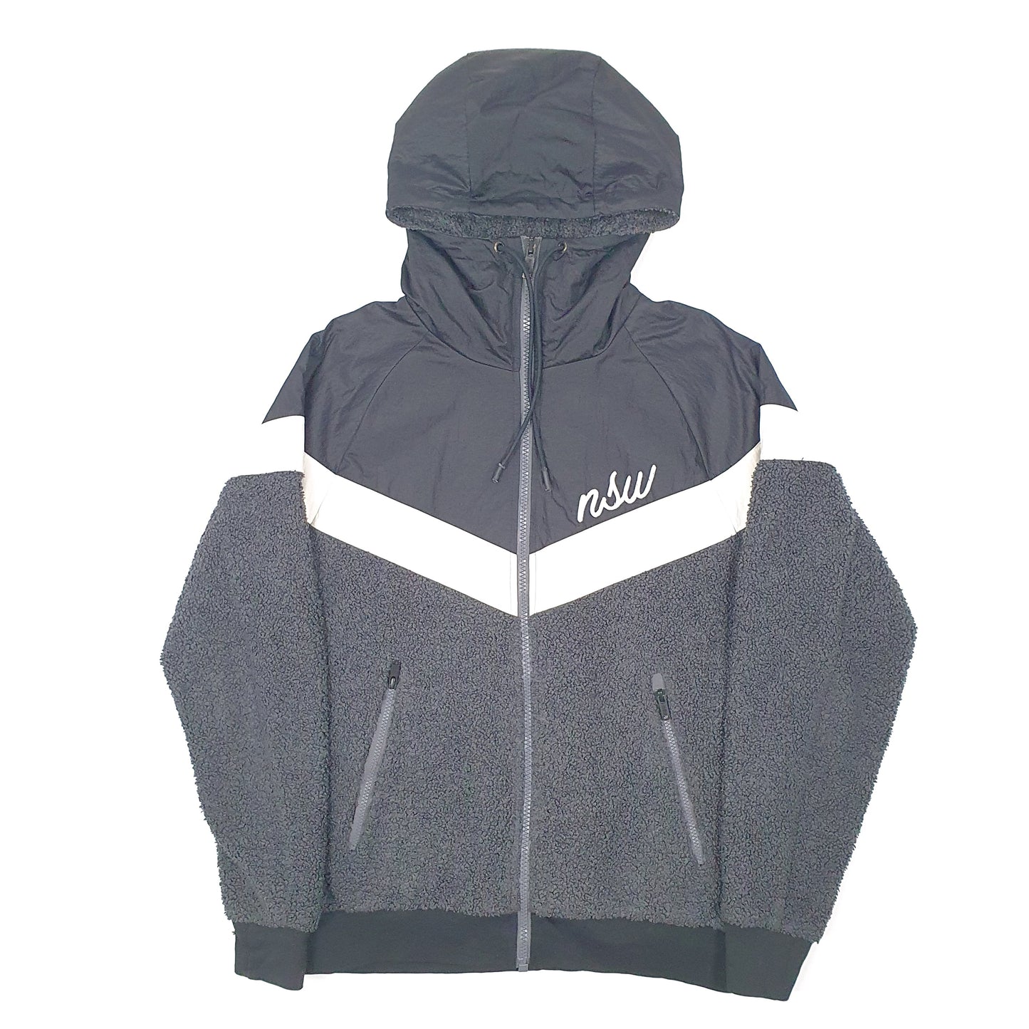 Mens Black Nike NSW Vintage Sherpa Deep Pile Windbreaker Coat