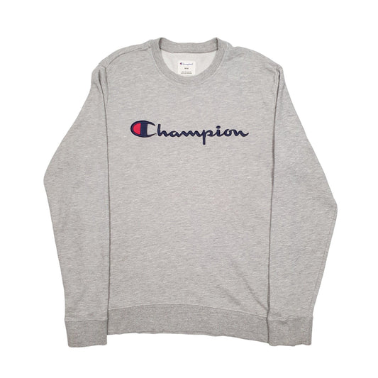 Mens Grey Champion Spellout Crewneck Jumper