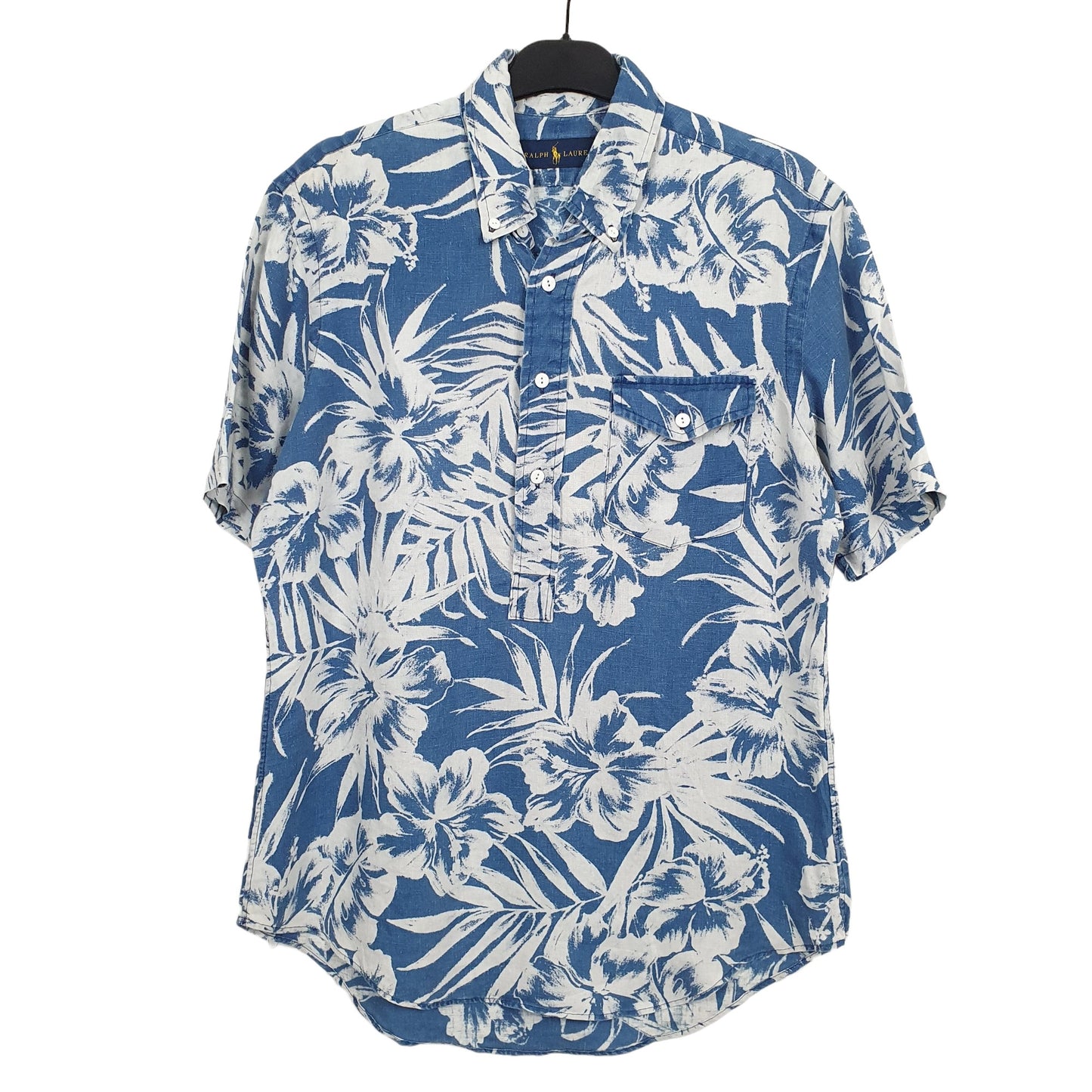 Mens Blue Ralph Lauren Linen Pattern Short Sleeve Shirt