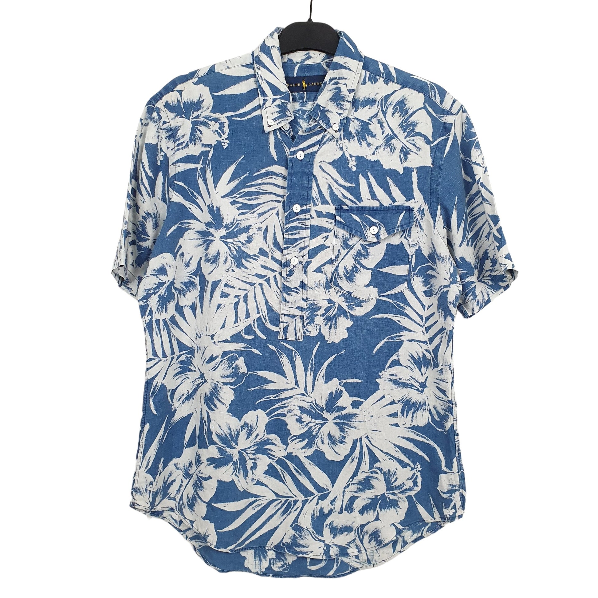 Mens Blue Ralph Lauren Linen Pattern Short Sleeve Shirt